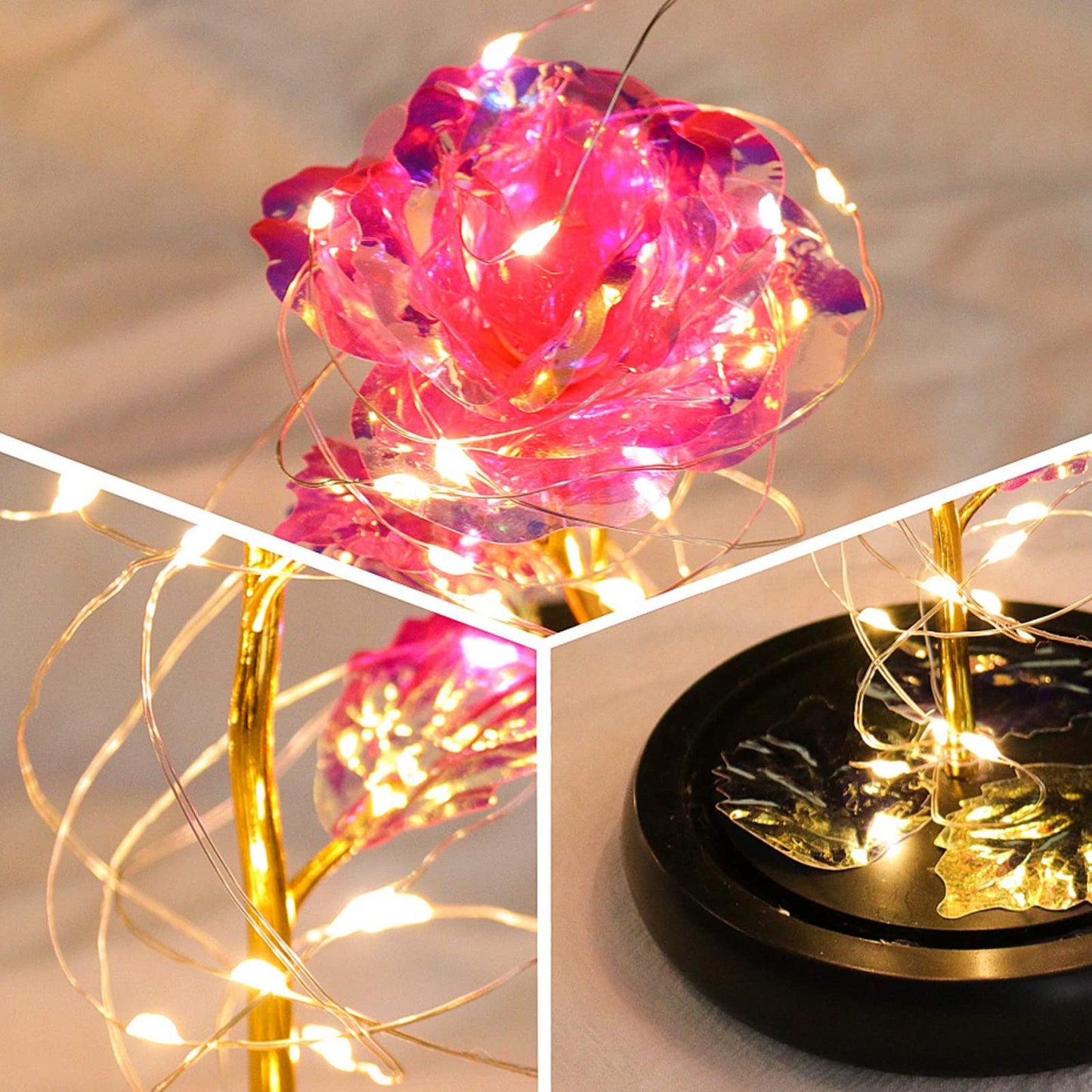 Touloube Geschenke Für Frauen, Galaxy Rose Blume Geschenk, Infinity Rose in Glaskuppel, LED-Lichterkette auf der Kristallrose, Geschenk für Frauen,Hochzeit,Muttertag,Jahrestag und Geburtstag