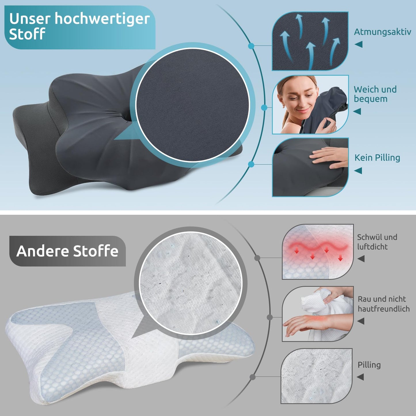 DONAMA Memory Foam Kissen ergonomisches Nackenkissen Kopfkissen Seitenschläferkissen für Seiten, Rücken & Bauchschläfer