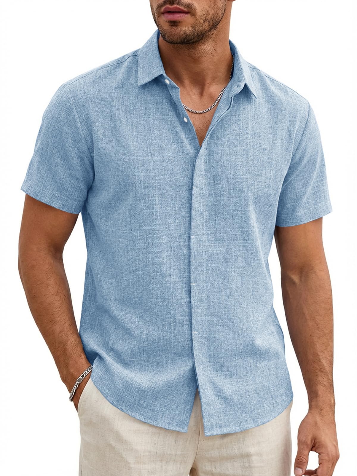 Runcati Herren Hemd Kurzarm Leicht Sommerhemd Männer Regular Fit Leinenhemd Hochzeit Business Strand Freizeithemd Casual Einfarbig Basic Shirt