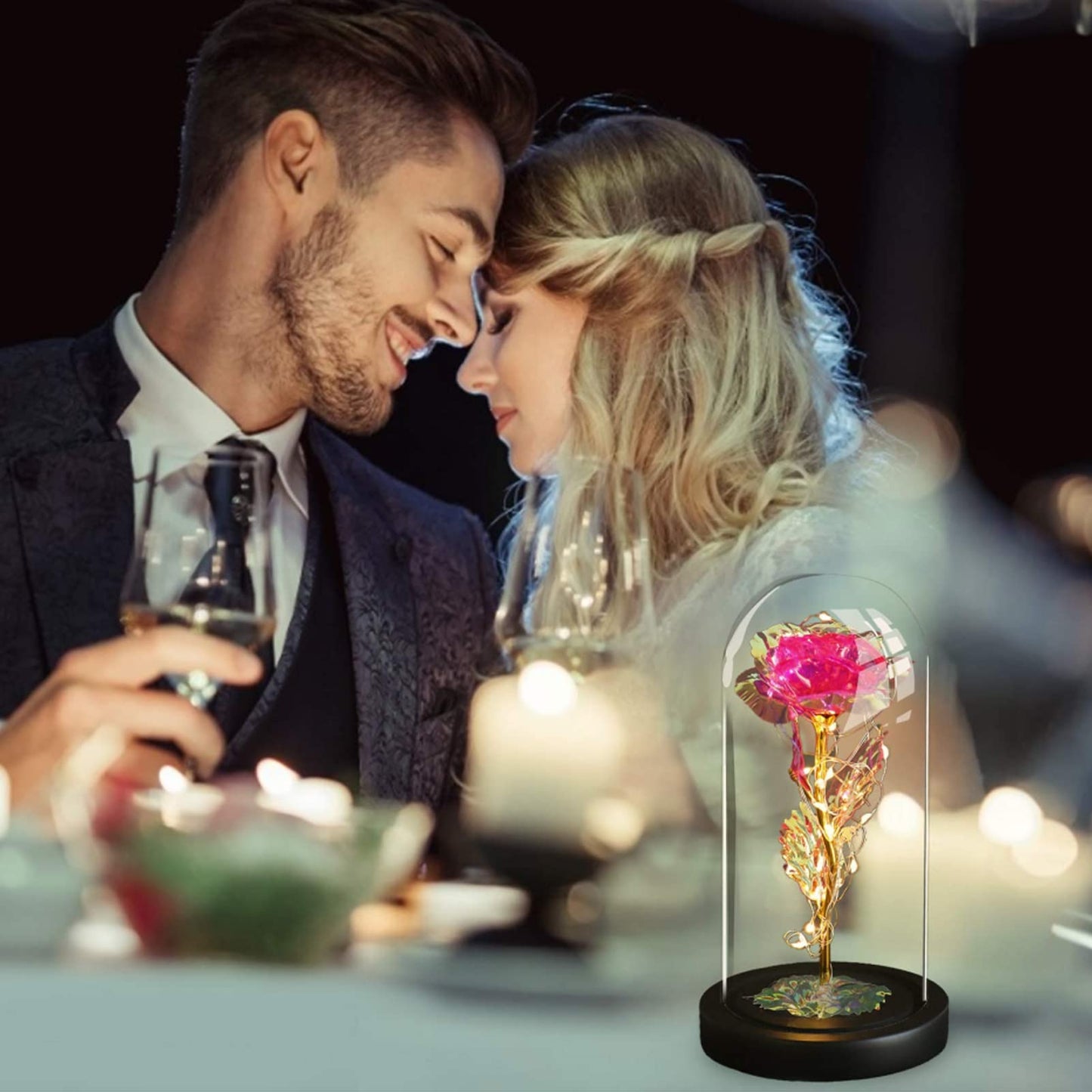 Touloube Geschenke Für Frauen, Galaxy Rose Blume Geschenk, Infinity Rose in Glaskuppel, LED-Lichterkette auf der Kristallrose, Geschenk für Frauen,Hochzeit,Muttertag,Jahrestag und Geburtstag