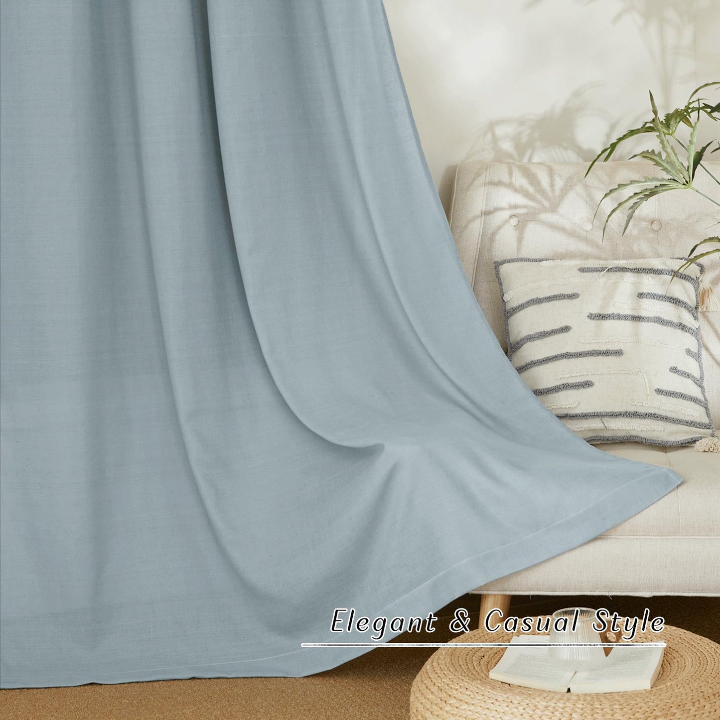 PONY DANCE Leinenvorhang Kräuselband Wohnzimmer Vorhänge Boho 2er Set H 245 x B 140 cm Leinen Gardinen für Schienensystem Leinenoptik Vorhänge Halbtransparent Linen Curtains Living Room, Beige