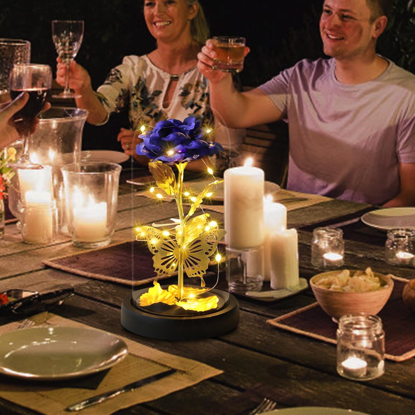 Touloube Geschenke Für Frauen, Galaxy Rose Blume Geschenk, Infinity Rose in Glaskuppel, LED-Lichterkette auf der Kristallrose, Geschenk für Frauen,Hochzeit,Muttertag,Jahrestag und Geburtstag