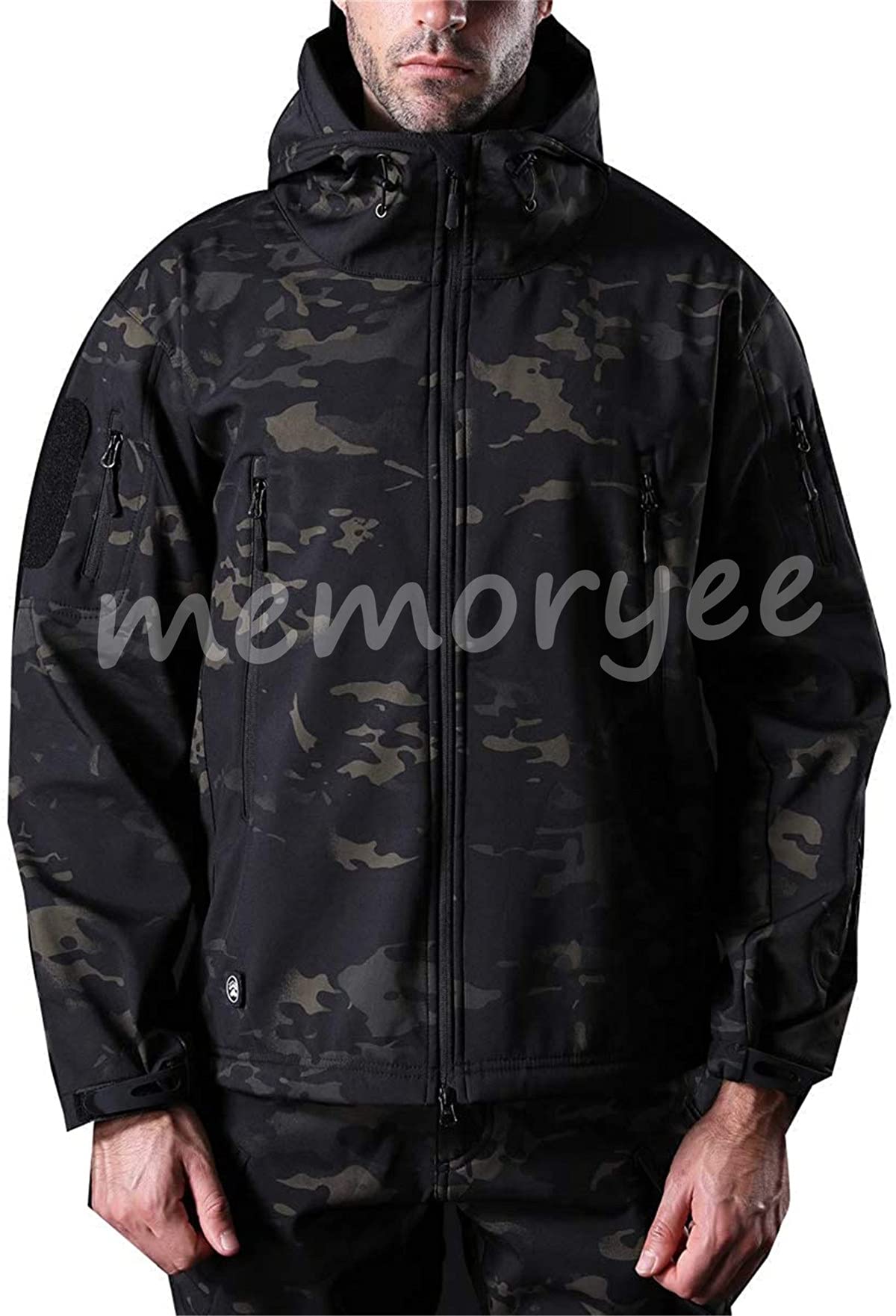 Memoryee Men's Waterproof Softshell Jackets, Warm Military Outdoor Tactical Hoodies, Camouflage Coat