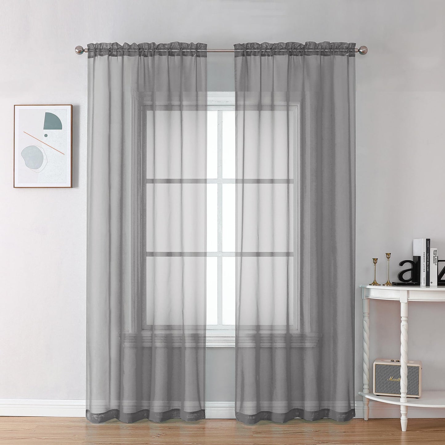 OVZME Extra Lange, durchsichtige Vorhänge, 241,3 cm Länge für französische Tür, Stangentasche, Voile, Fensterbehandlung für Wohnzimmer, Marineblau, 2 Paneele à 42 x 95 l