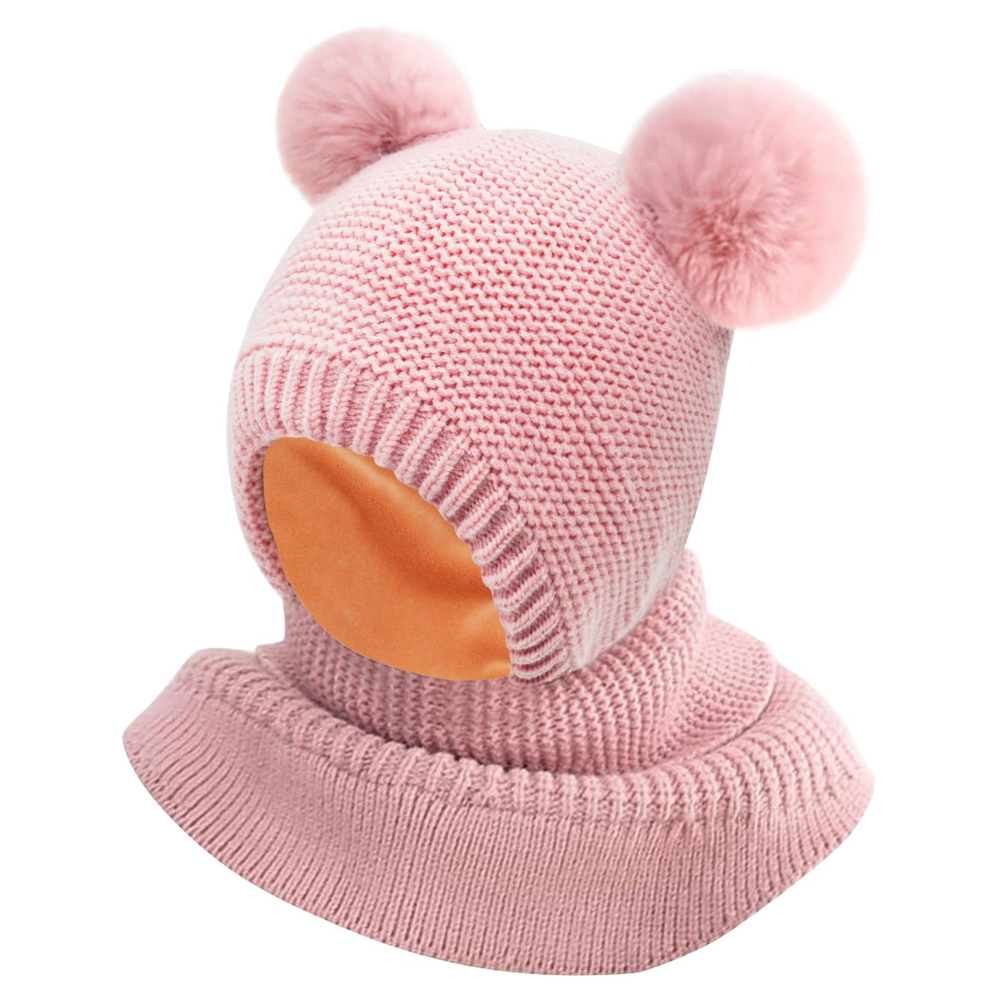 Children's Slip-On Hat Girls Boys Scarf Hat Fleece Lined Knitted Hat with Bobble Cute Winter Warm Beanie Hat Children's Hat Bobble Hat Loop Scarves for Toddlers Children 2-6 Years Old