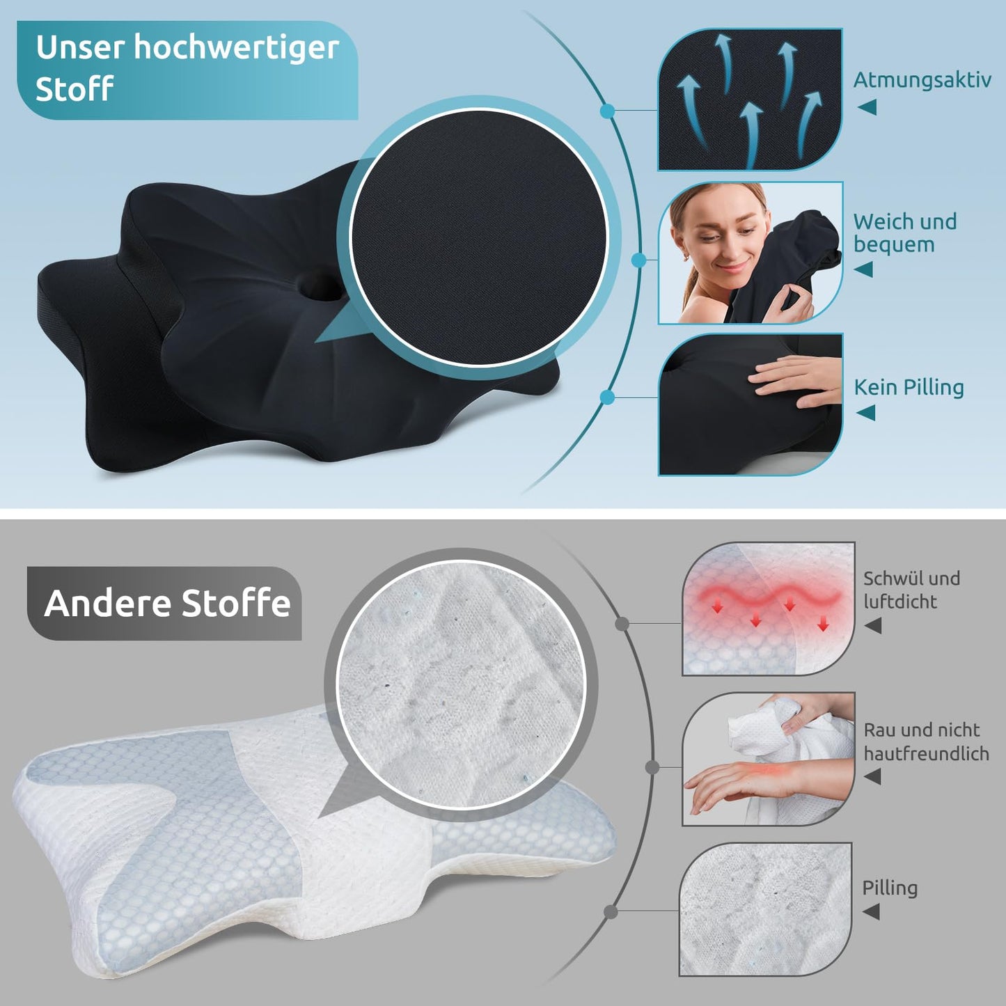 DONAMA Memory Foam Kissen ergonomisches Nackenkissen Kopfkissen Seitenschläferkissen für Seiten, Rücken & Bauchschläfer
