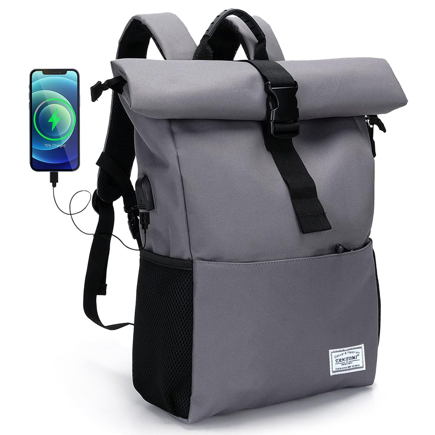MoFut Rucksack Damen Groß Rucksack Herren Groß Schulrucksack viele Fächer mit 15,6" Laptopfach, Unisex Rolltop Rucksack Wasserdicht, Lässiger Backpack Schule Freizeit Uni Arbeit Wandern.