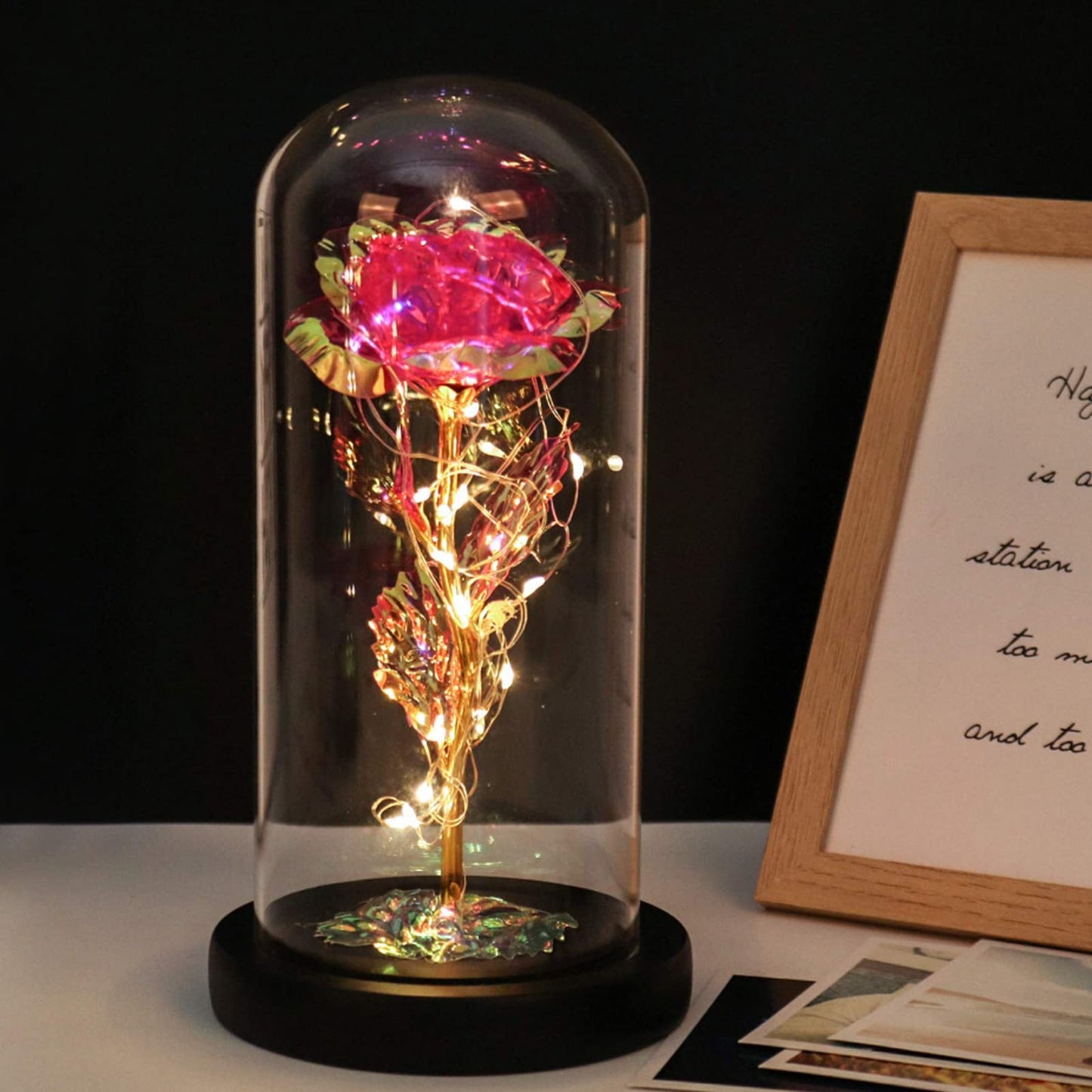 Touloube Geschenke Für Frauen, Galaxy Rose Blume Geschenk, Infinity Rose in Glaskuppel, LED-Lichterkette auf der Kristallrose, Geschenk für Frauen,Hochzeit,Muttertag,Jahrestag und Geburtstag