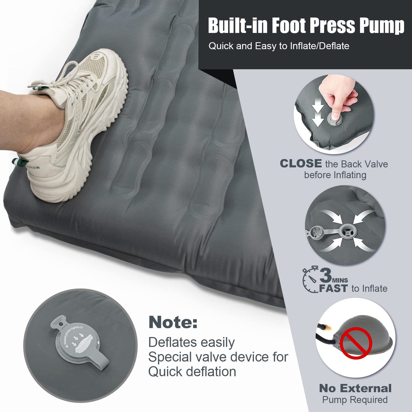 GGOV Isomatte Selbstaufblasend für Camping, 12 cm Höhe Bequeme Selbstaufblasende luftmatratze für Wandern, Ultraleicht Wasserdicht Luftmatratze Outdoor, mit Fußpresse Pumpe, Tragbar Kleines Packmass