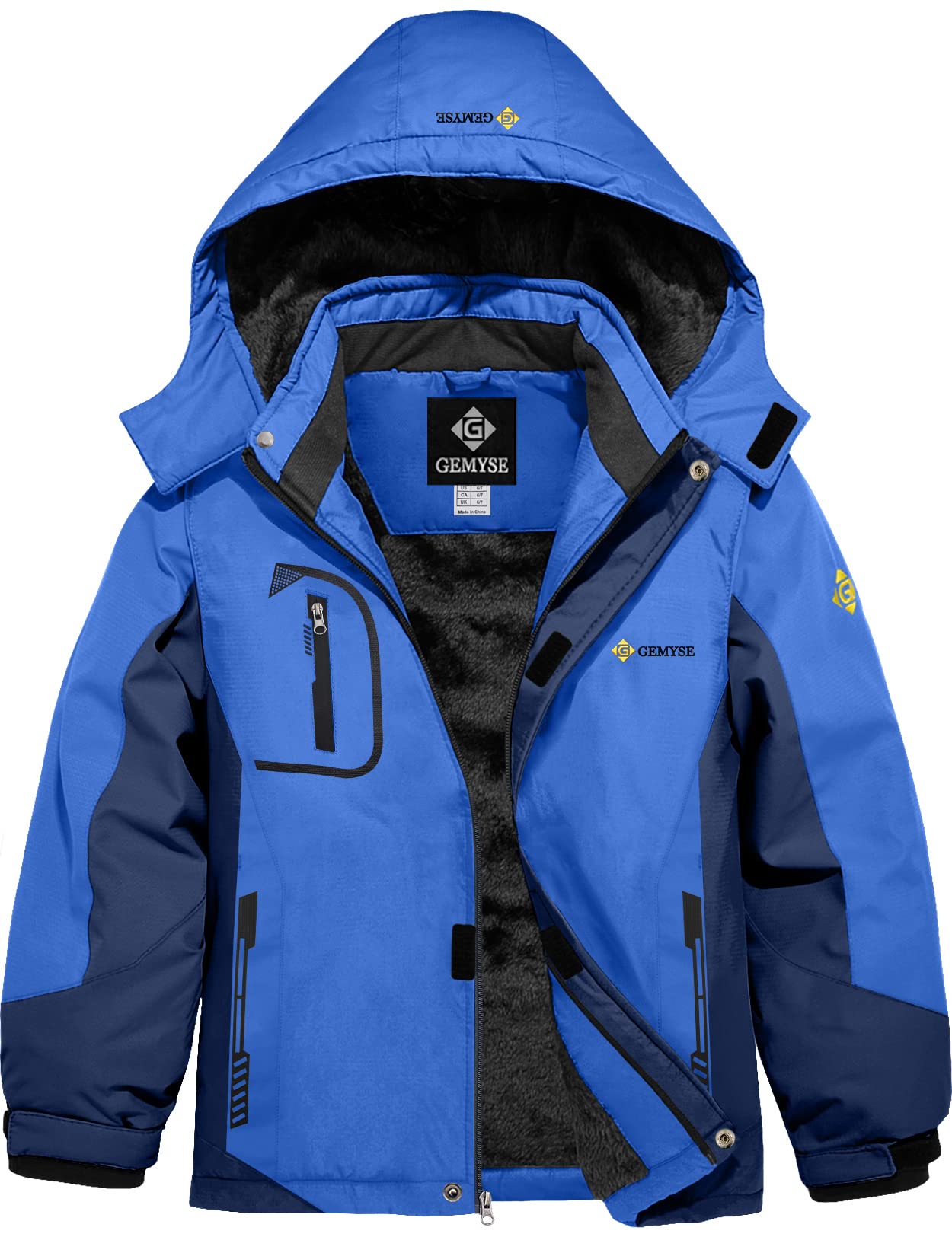 Gemyse Boys' Waterproof Ski Jacket, Windproof Fleece Jacket, Outdoor Winter Jacket, Rain Jacket with Hood