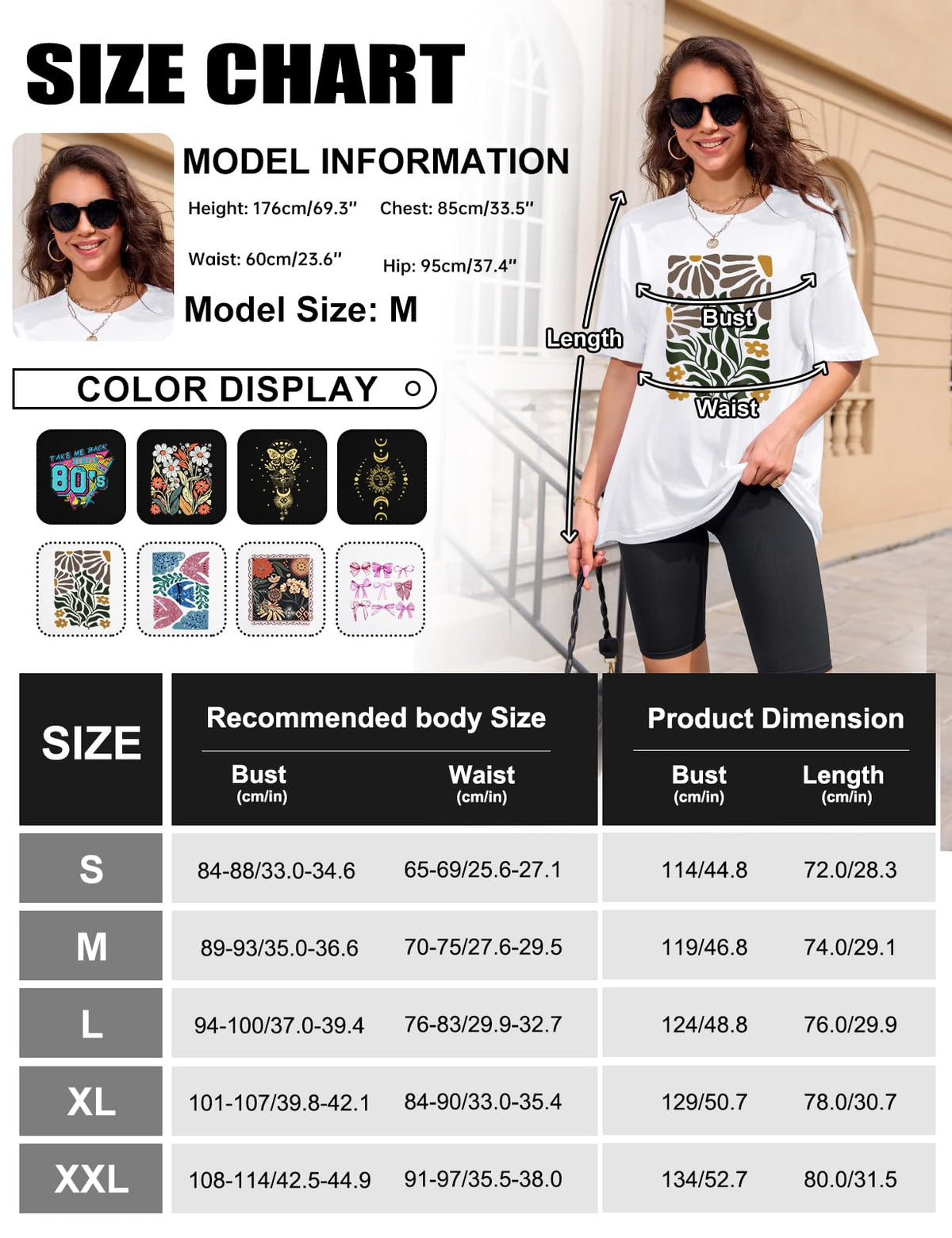 Lonya T Shirt Damen Oversized Vintage Rundhals Kurzarm 80er Jahre Brief Gedruckt Schleife Blumen Sonne Mond Muster Sommer Bluse Baumwolle Oberteile Tops Retro 80s Casual Lockere Basic Tee Shirt