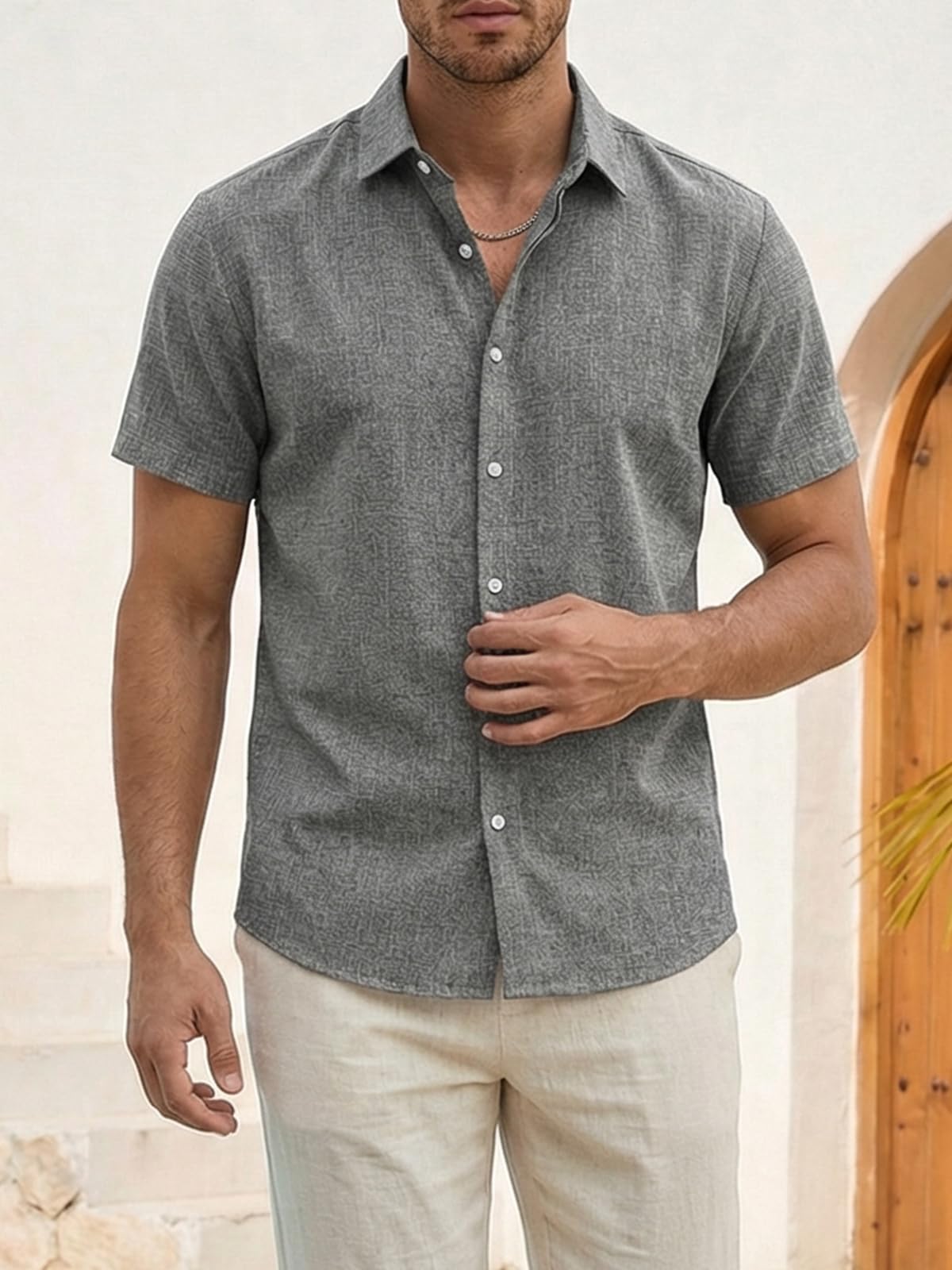 Runcati Herren Hemd Kurzarm Leicht Sommerhemd Männer Regular Fit Leinenhemd Hochzeit Business Strand Freizeithemd Casual Einfarbig Basic Shirt