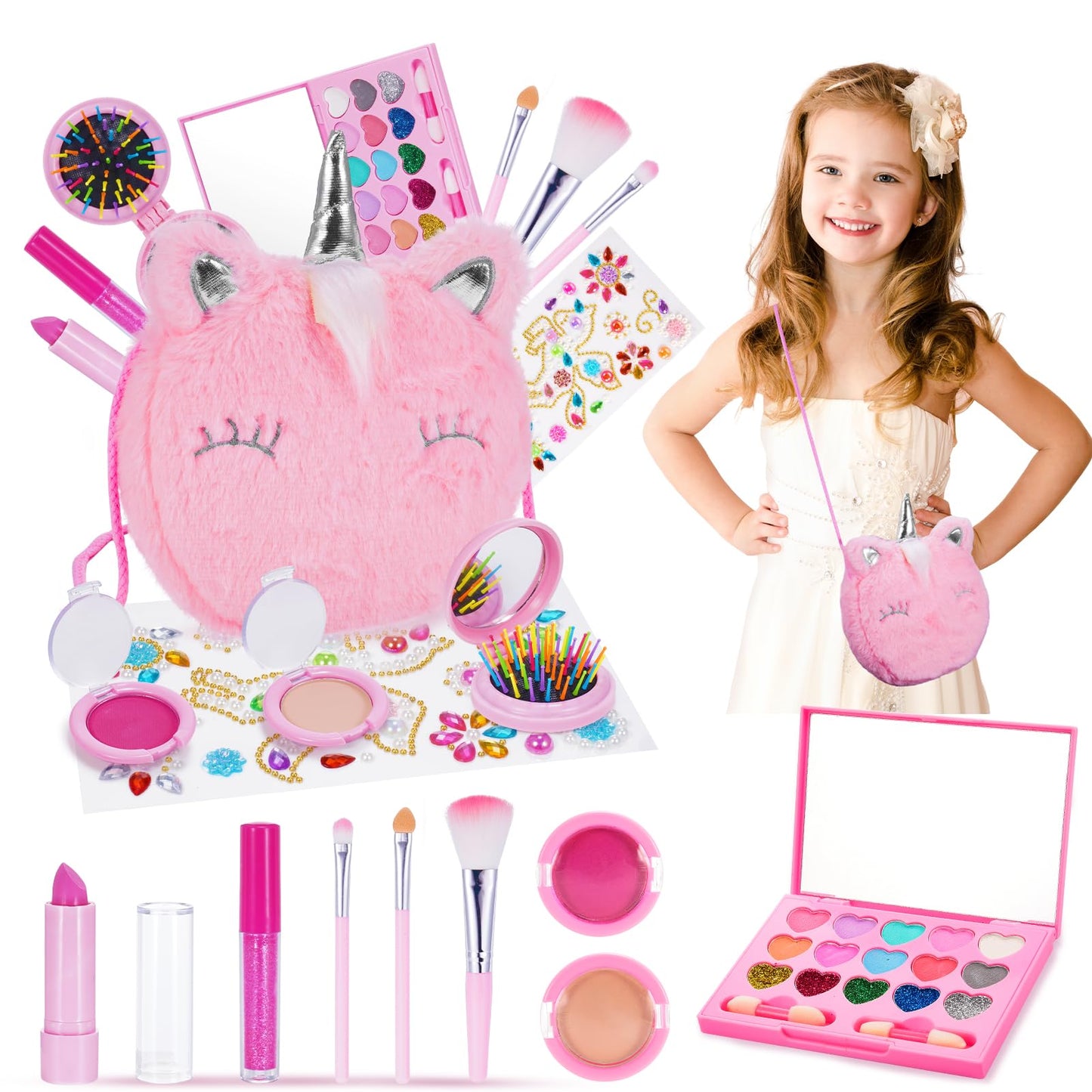 Hapikids Kinderschminke Geschenke Mädchen 3-10 Jahre,Schminke Kinder Spielzeug ab 3 -8 Jahre Kinderschminke Set Geburtstagsgeschenk für Mädchen Schminkkoffer Geschenke