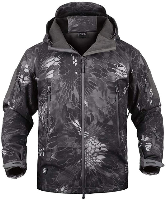 Memoryee Men's Waterproof Softshell Jackets, Warm Military Outdoor Tactical Hoodies, Camouflage Coat