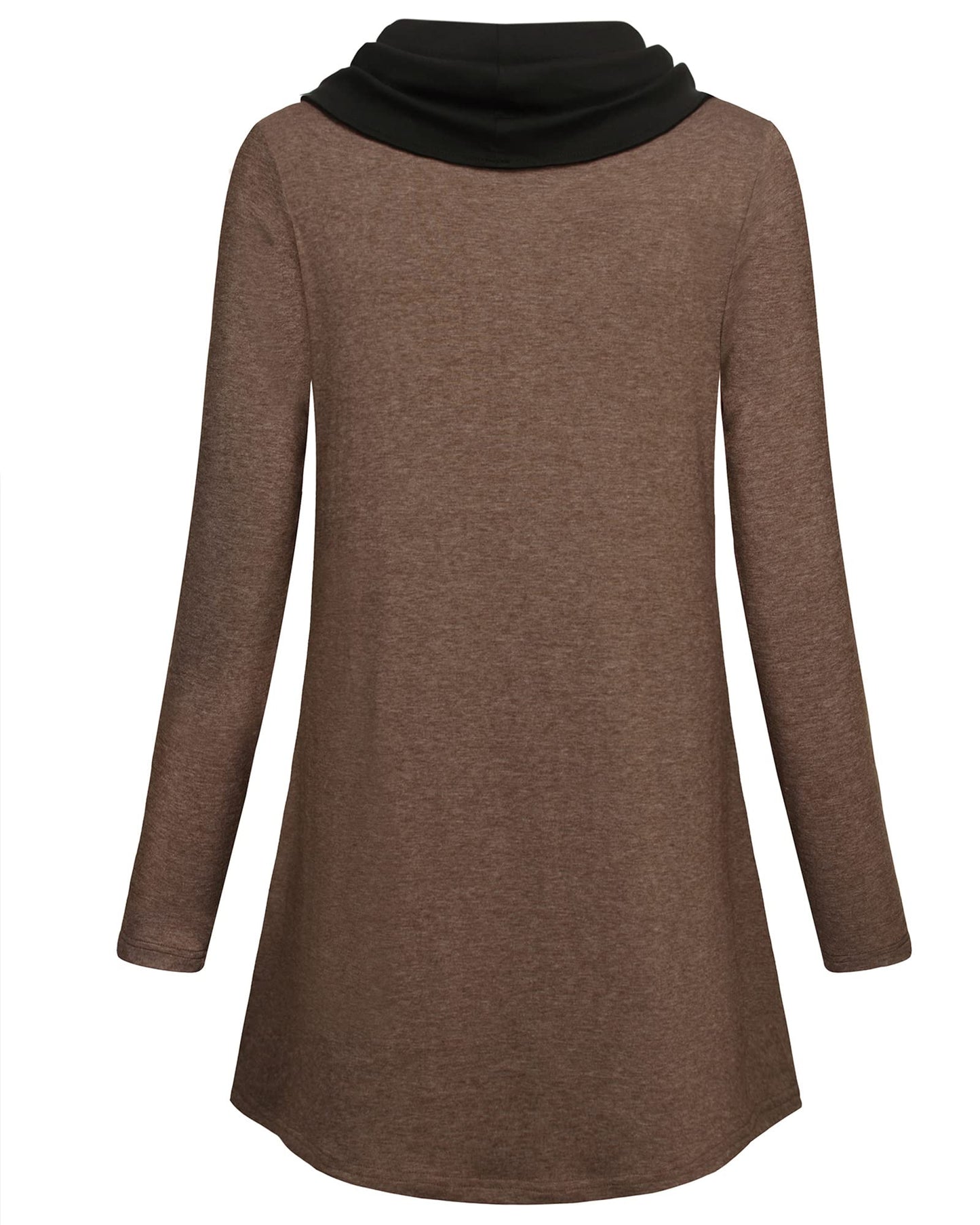 Gaharu Damen Tunika Langarm Elegant Pullover Lang Sweatshirt Schalkragen Patchwork Pulli