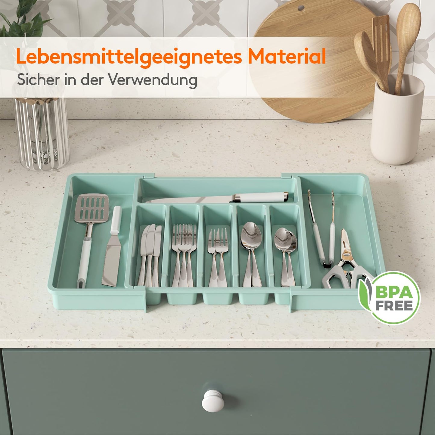 Lifewit Besteckkasten für Schubladen,verstellbarer Besteckhalter Utensilienhalter für Küchenschubladen, Schubladeneinsatz Besteckeinsatz für Küche Organizer aus Kunststoff für Löffel,Gabeln, Schwarz
