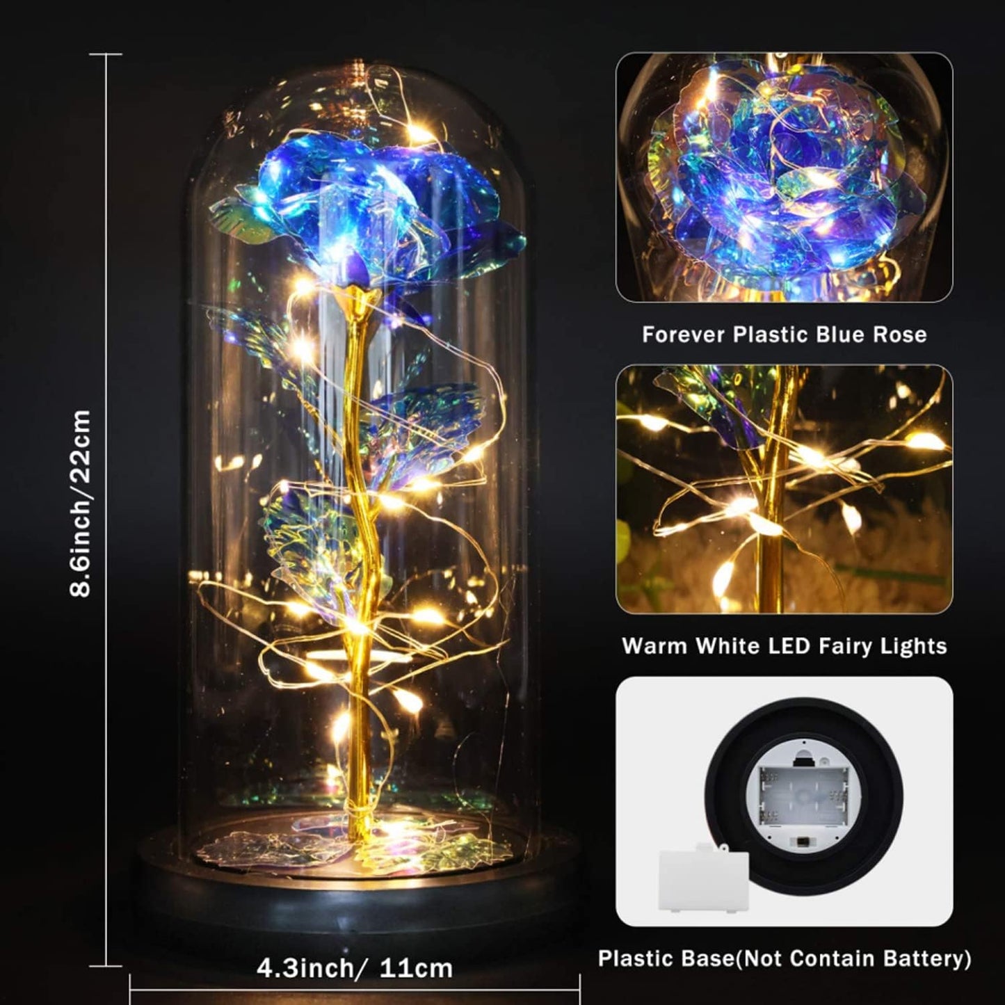 Touloube Geschenke Für Frauen, Galaxy Rose Blume Geschenk, Infinity Rose in Glaskuppel, LED-Lichterkette auf der Kristallrose, Geschenk für Frauen,Hochzeit,Muttertag,Jahrestag und Geburtstag