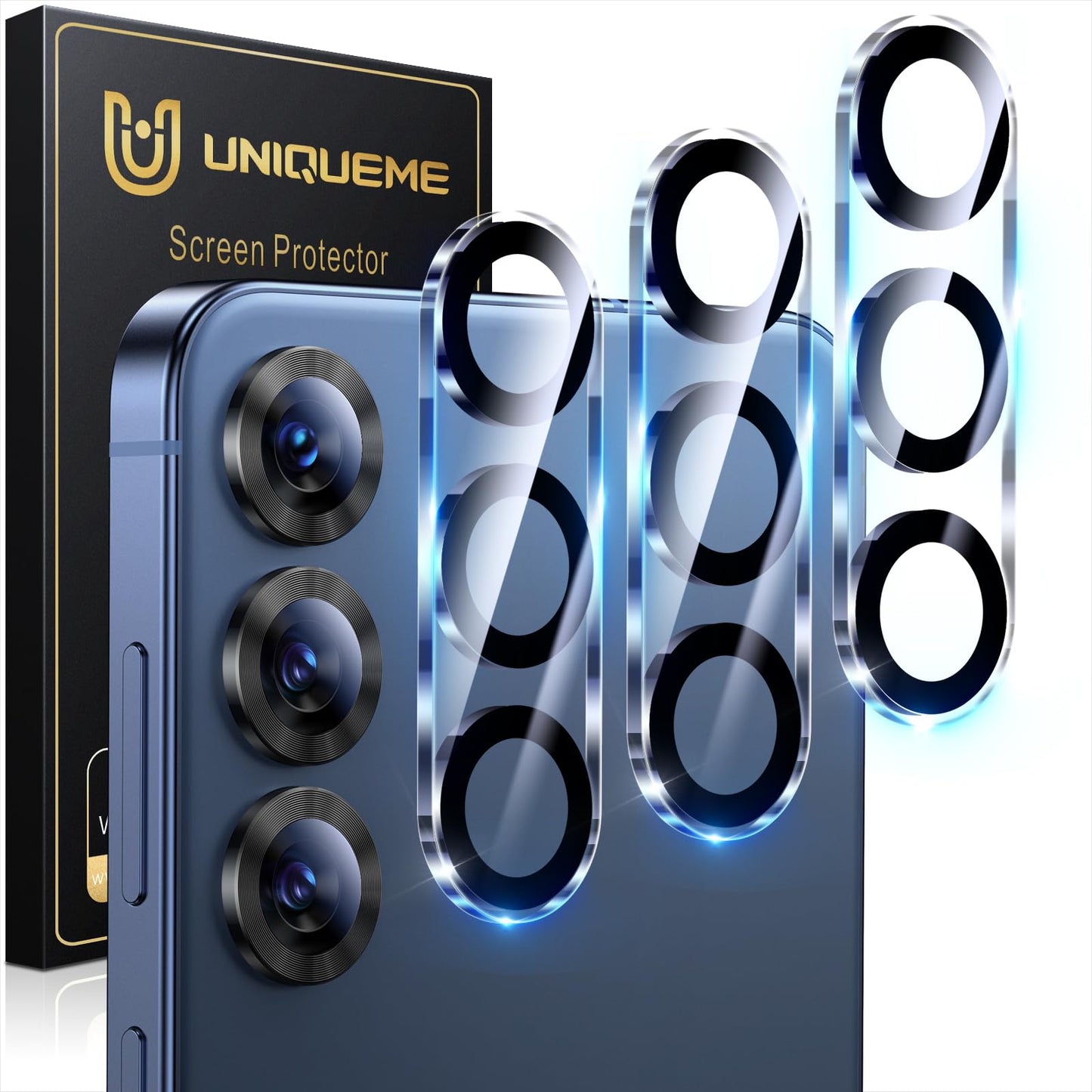 UniqueMe For Samsung Galaxy S25 Ultra Camera Protection - [Scratch-Resistant, Stable] Ultra Clear 9H Hardness Camera Protection for Samsung S25 Ultra Camera Protection [Pack of 3] - HD Transparent