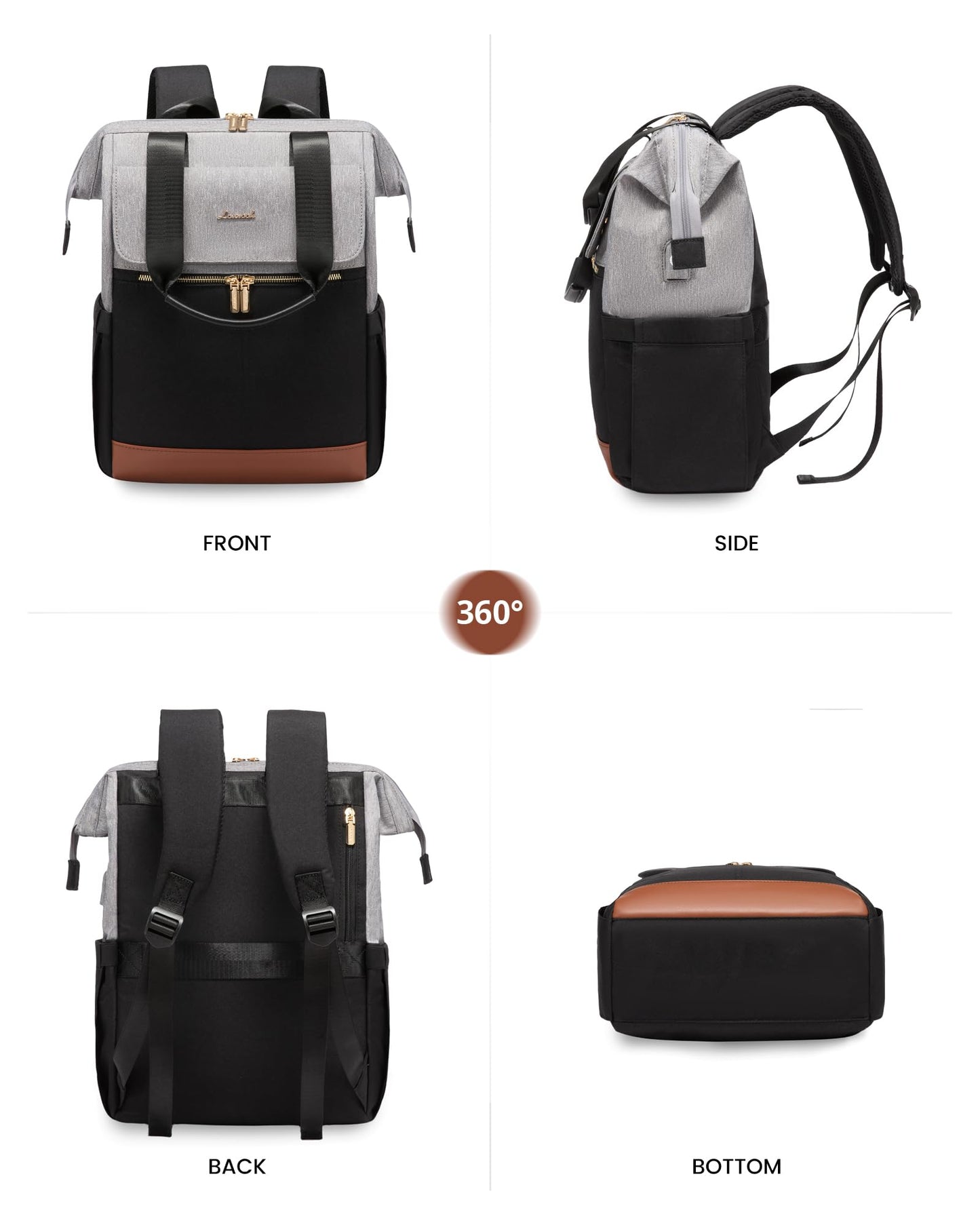 LOVEVOOK Rucksack Damen, Laptop Schulrucksack Wasserdicht, Schultasche Teenager Backpack Women Elegant Tagesrucksäcke Handtasche 2 in 1, 15,6 Zoll Arbeitstasche Lehrertasche Reiserucksack für Uni Büro