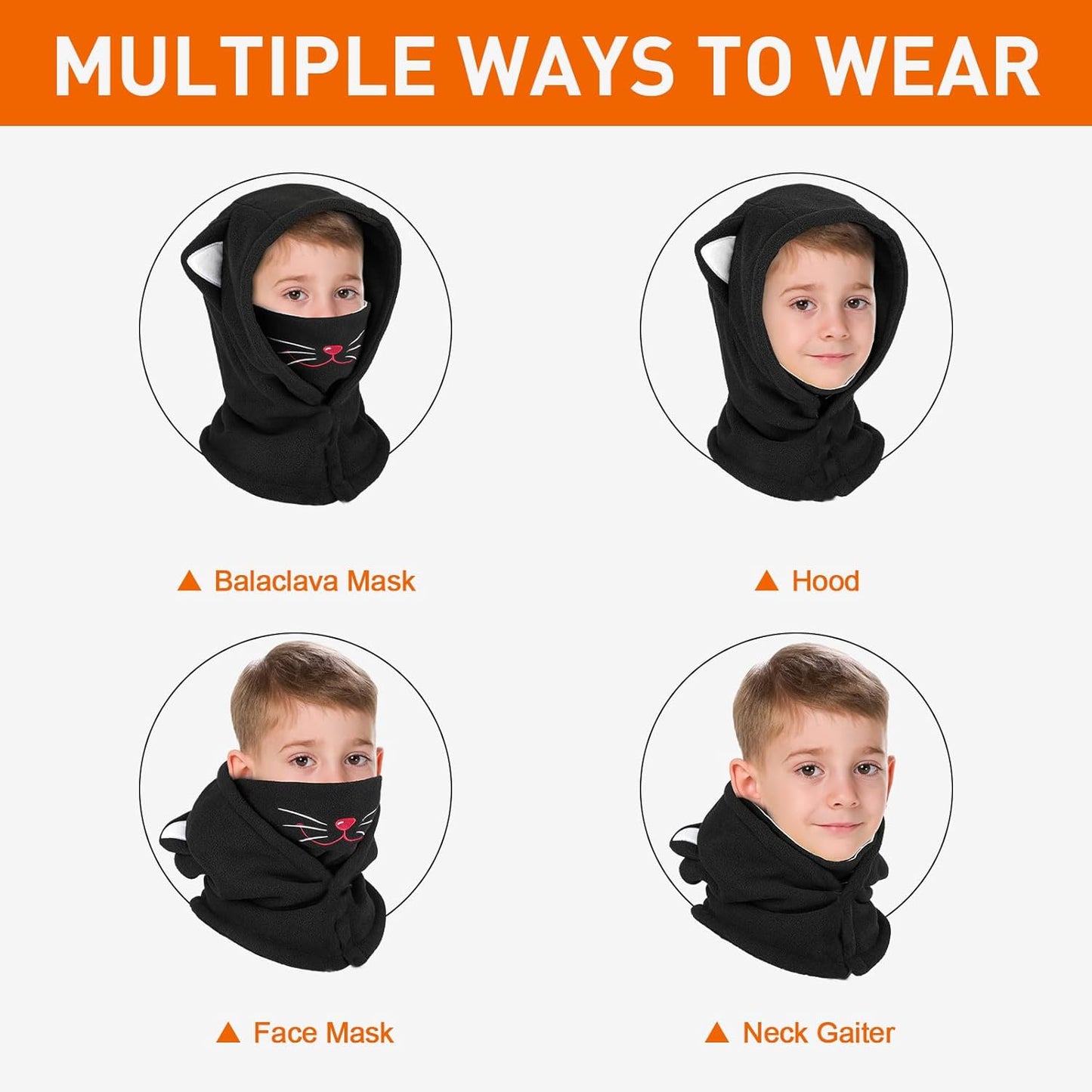 Children's Winter Thermal Fleece Balaclava 4-12 Years, Multifunctional Windproof Adjustable Face Mask, Ski Mask, Warm Hat, Balaclava, Neck Warmer Scarf for Boys and Girls, Outdoor Activities