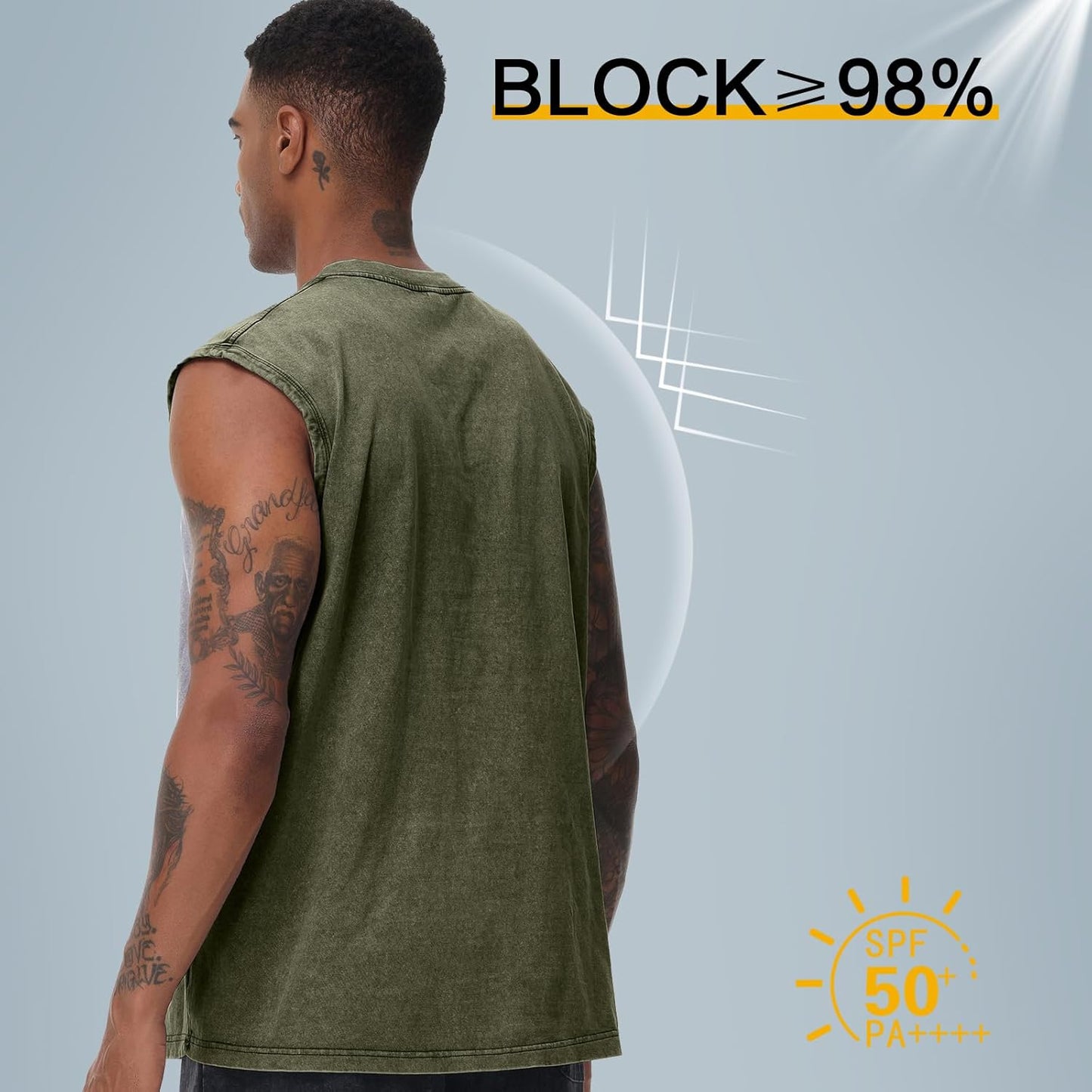 Herren Kurzarm Sommer Ärmelloses Shirt, Männer Fitness ärmellos Weste, Washed Sleeveless t-Shirt, Workout, Fitnessstudio, Baumwolle