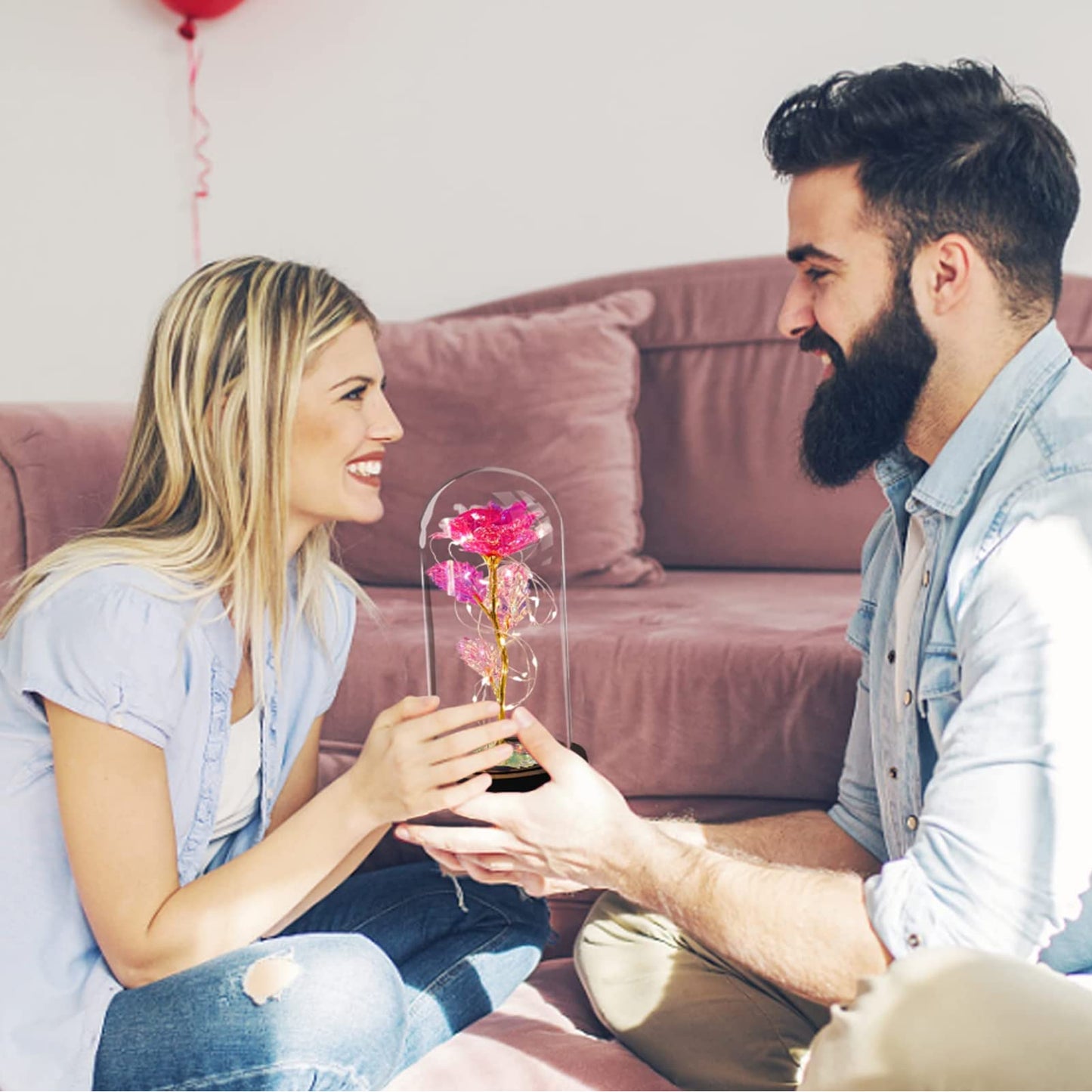Touloube Geschenke Für Frauen, Galaxy Rose Blume Geschenk, Infinity Rose in Glaskuppel, LED-Lichterkette auf der Kristallrose, Geschenk für Frauen,Hochzeit,Muttertag,Jahrestag und Geburtstag