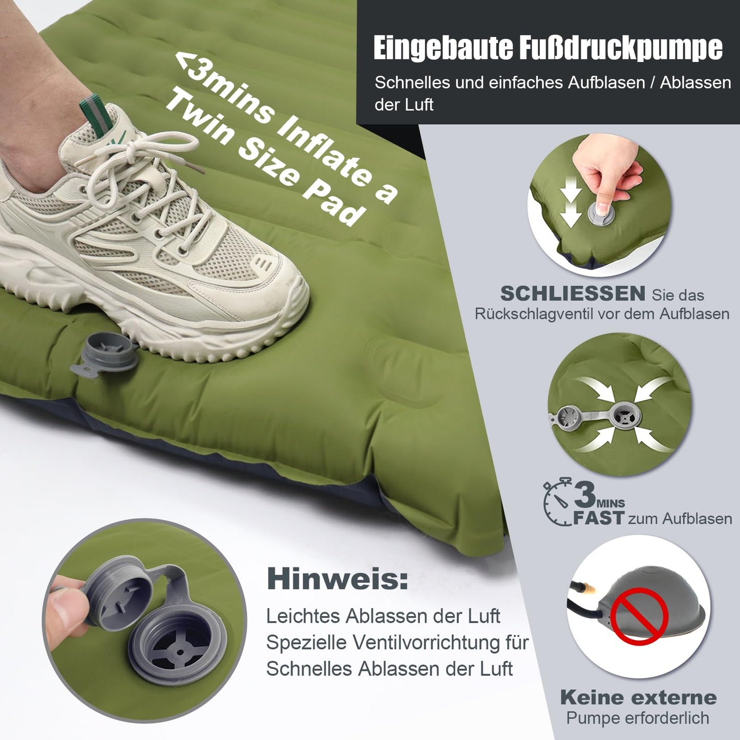 GGOV Isomatte Selbstaufblasend für Camping, 12 cm Höhe Bequeme Selbstaufblasende luftmatratze für Wandern, Ultraleicht Wasserdicht Luftmatratze Outdoor, mit Fußpresse Pumpe, Tragbar Kleines Packmass