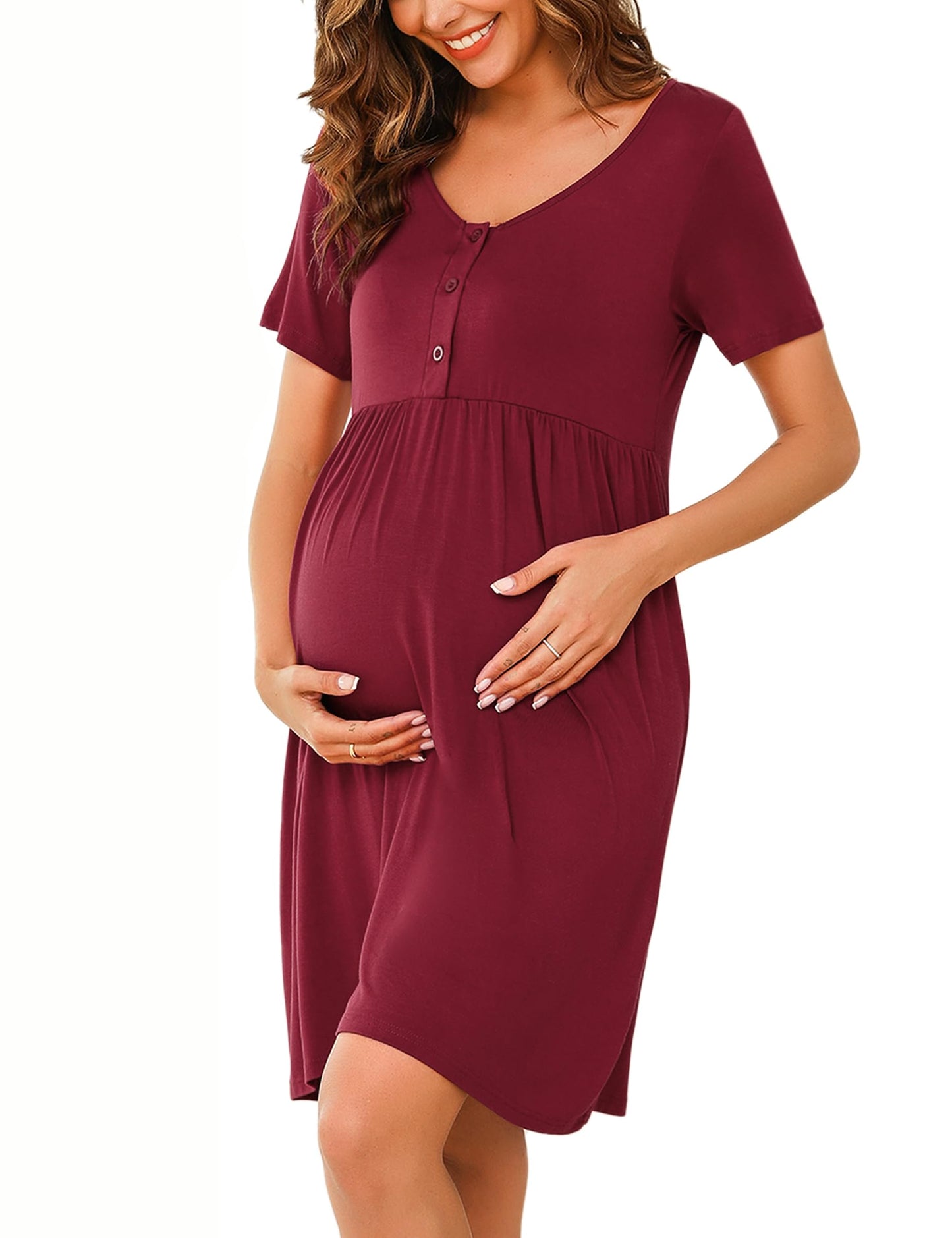 Bresdk Nachthend Damen Nachtwäsche zum Knöpfen Stillen Kurzarm Schlafshirt mit Knopfleiste Schwangere Geschenk Frauen