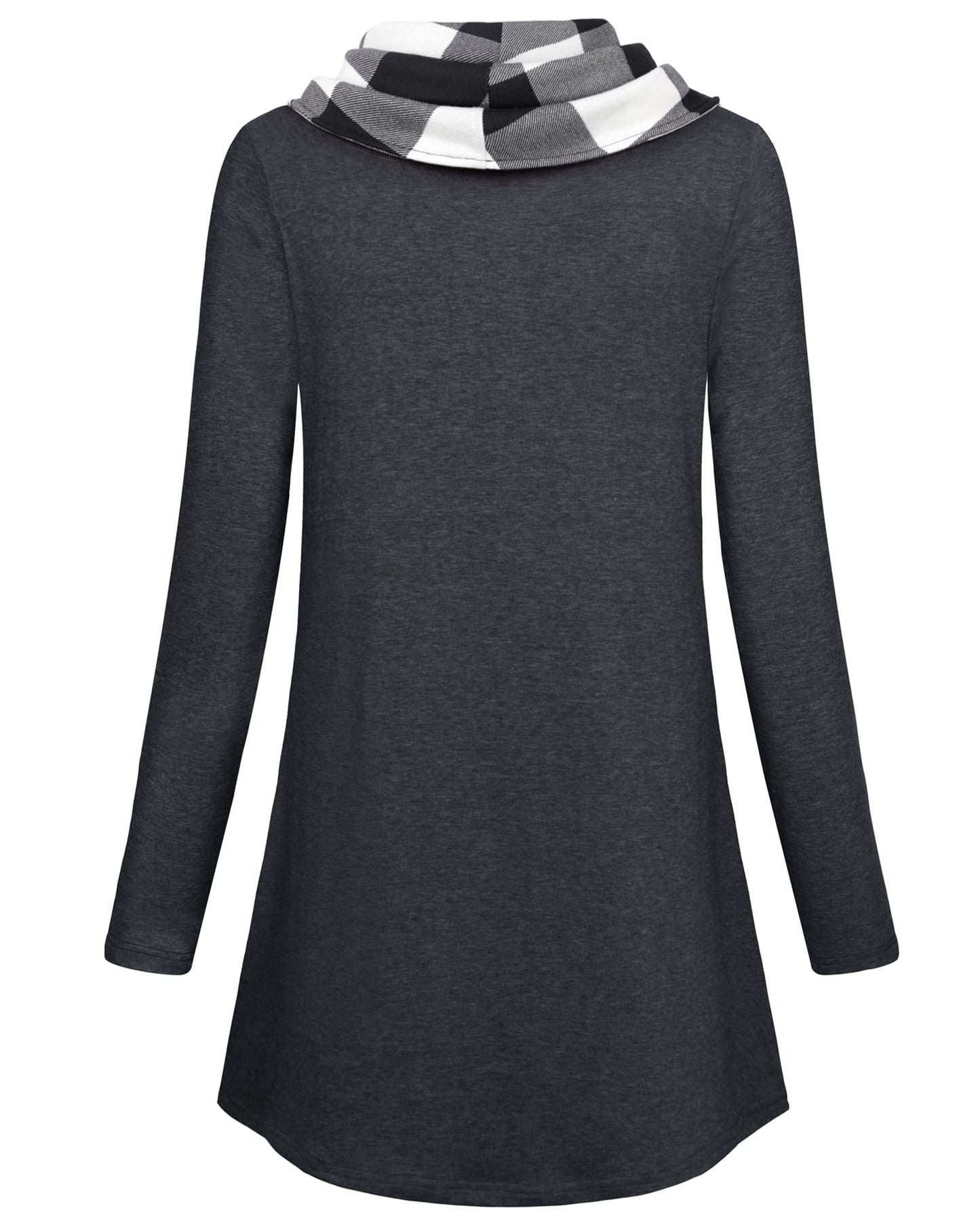 Gaharu Damen Tunika Langarm Elegant Pullover Lang Sweatshirt Schalkragen Patchwork Pulli