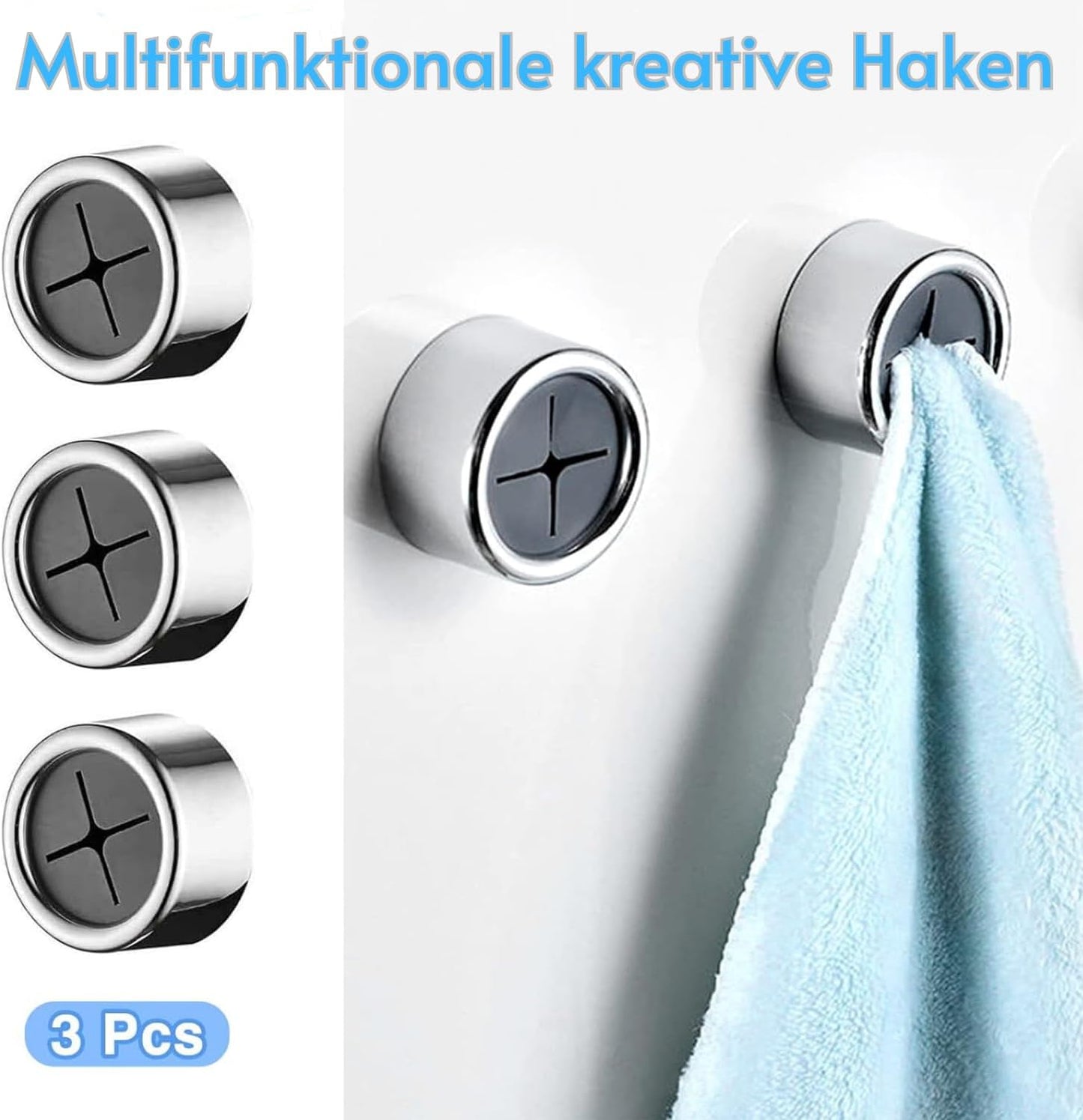 Coolon Geschirrtuchhalter,3 Stück Selbstklebender Handtuchhalter,Starke Viskosität ABS Handtuchhaken Runden Handtuchklemme Tuchhaken für Bad, Küche und Haushalt