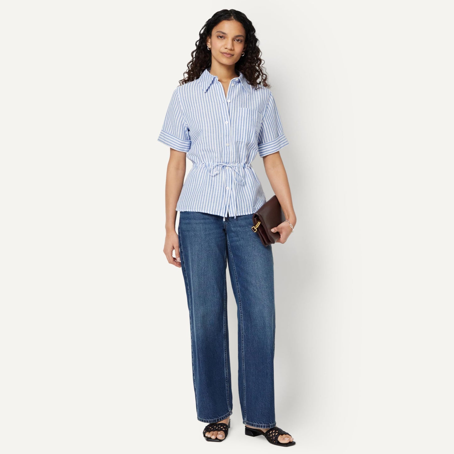 Amazon Essentials Damen Leinen-Bluse mit Verstellbarer Taille