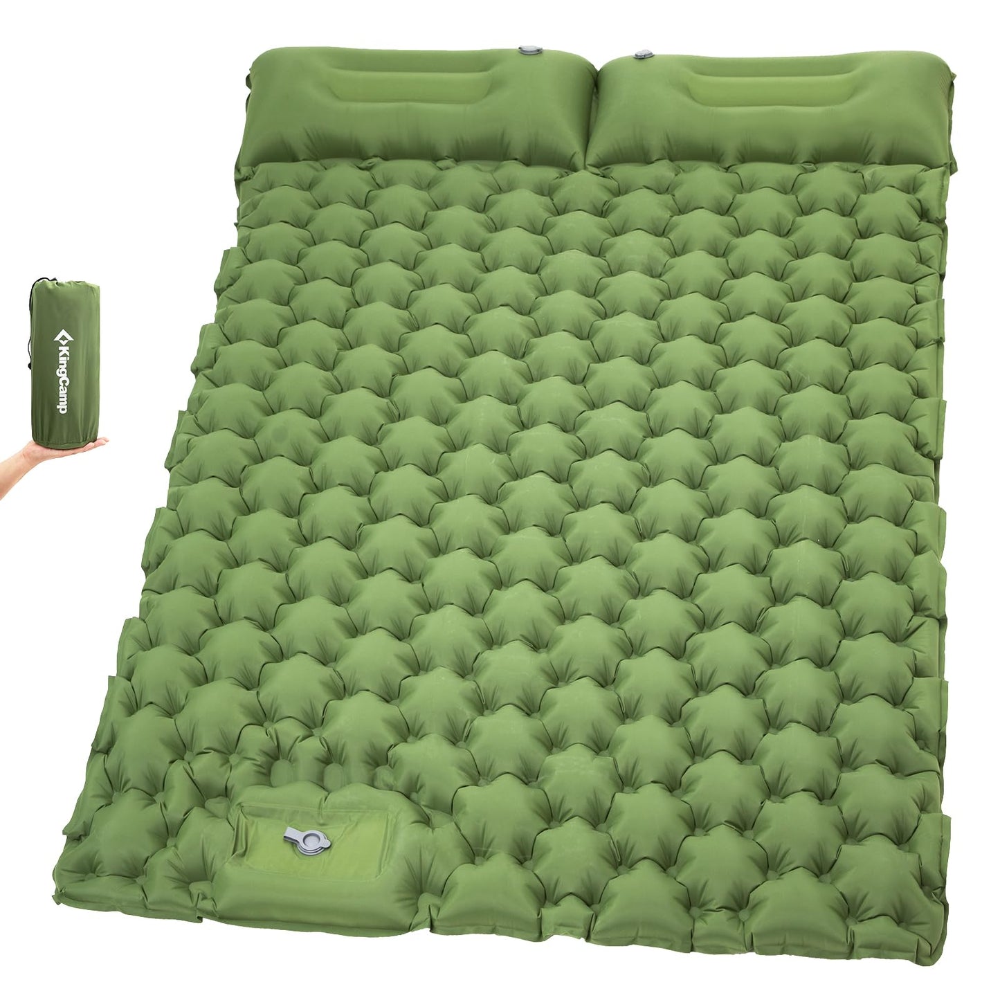 KingCamp Camping Isomatte Selbstaufblasend mit Fußpumpe, Luftmatratze 1 Personen mit integrierten Kopfkissen Outdoor Ultraleichte Campingmatte kleines Packmass, für Camping, Wandern, Trekking