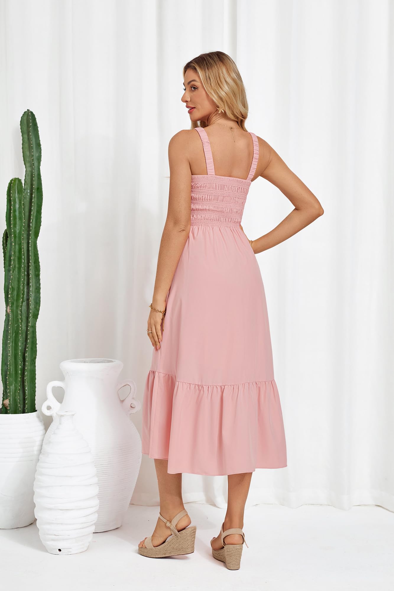 GRACE KARIN Damen Ärmellos Spaghettiträger Freizeitkleid Sommer Langes Strandkleider mit Taschen
