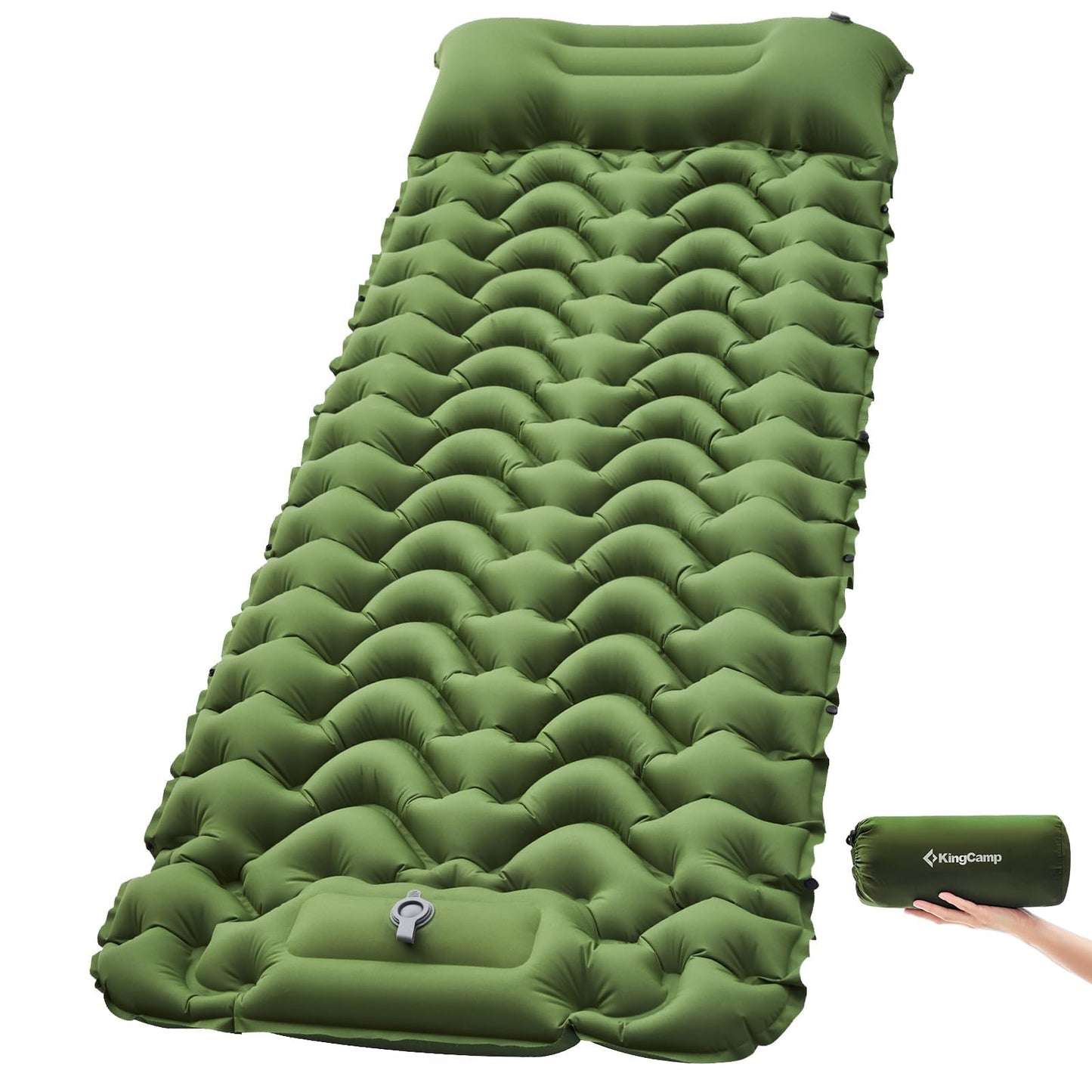 KingCamp Camping Isomatte Selbstaufblasend mit Fußpumpe, Luftmatratze 1 Personen mit integrierten Kopfkissen Outdoor Ultraleichte Campingmatte kleines Packmass, für Camping, Wandern, Trekking