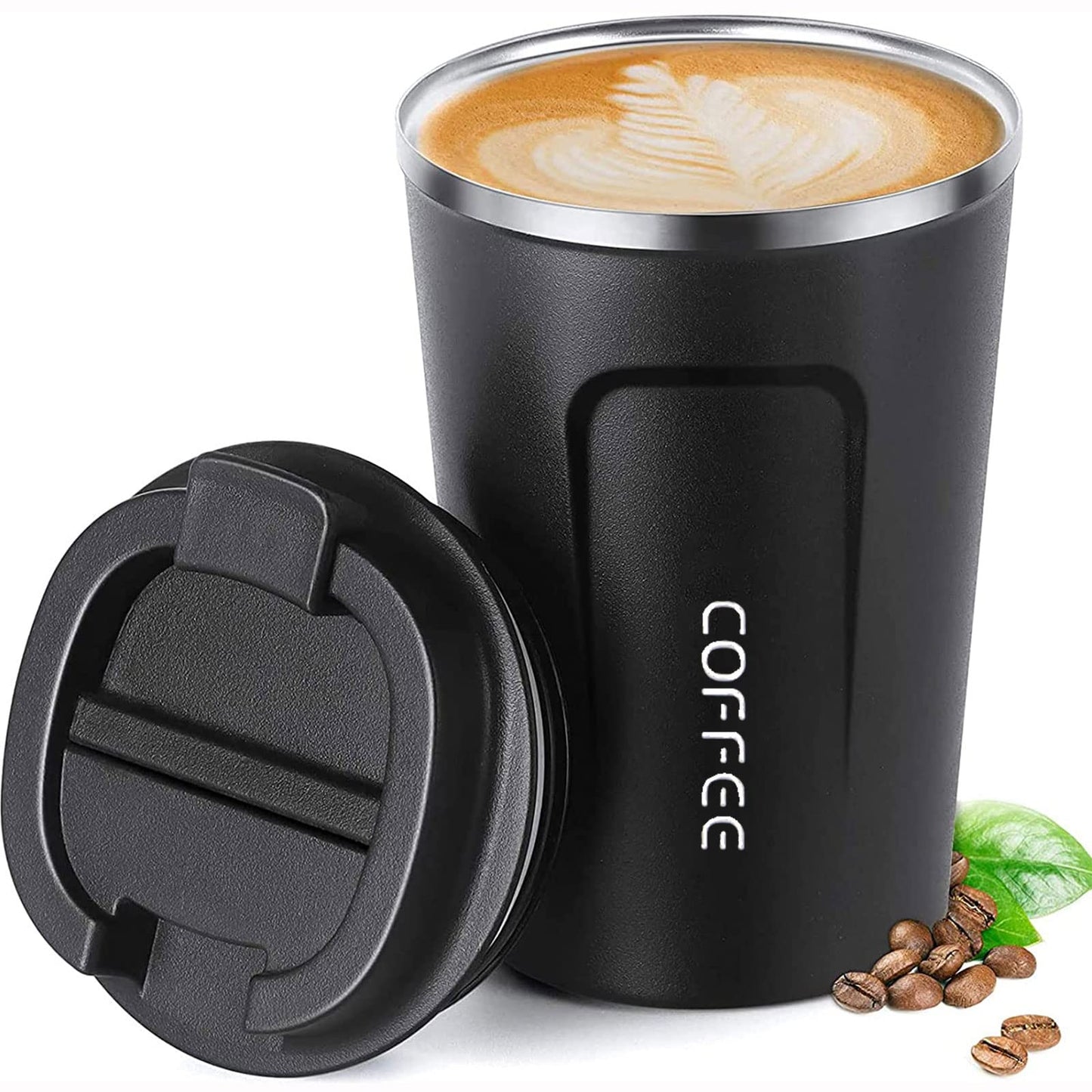 ERBO Kaffeebecher to go, Thermobecher Edelsthal, Auslaufsicher Kaffeetasse Kaffeebecher mit Deckel, Kaffeetasse Thermobecher für Unterwegs Umweltfreundlich, Weiß 380ml