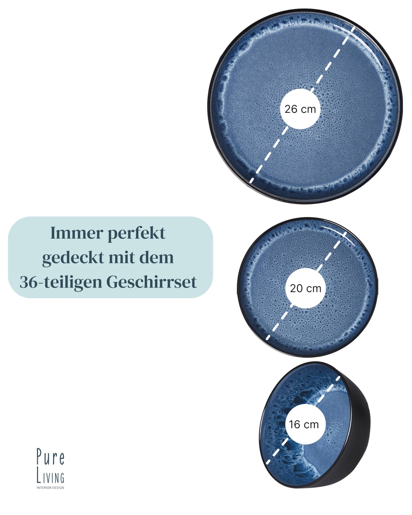 Steingut Frühstücksteller 6 Pers. Ibiza Hochwertiges Mediterranes TEST SEHR GUT Dessertteller Set - Kuchenteller spülmaschinen- und kratzfest - Kleine Teller, Salatteller Pure Living in Petrol
