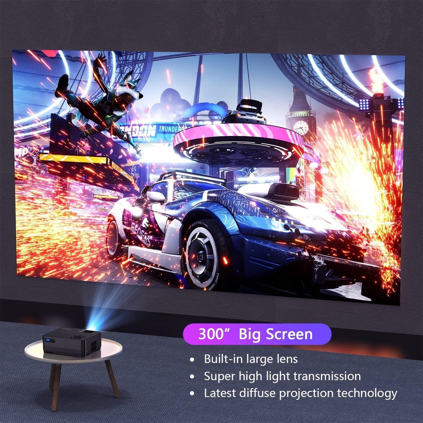 Beamer, 5G WiFi Bluetooth Native 1080P Beamer [Projector Screen Included], Roconia 12000LM Full HD Movie Projektor, 300 '' Display Unterstützung 4K Video, Kompatibel mit Smartphone/Laptop/TV Stick