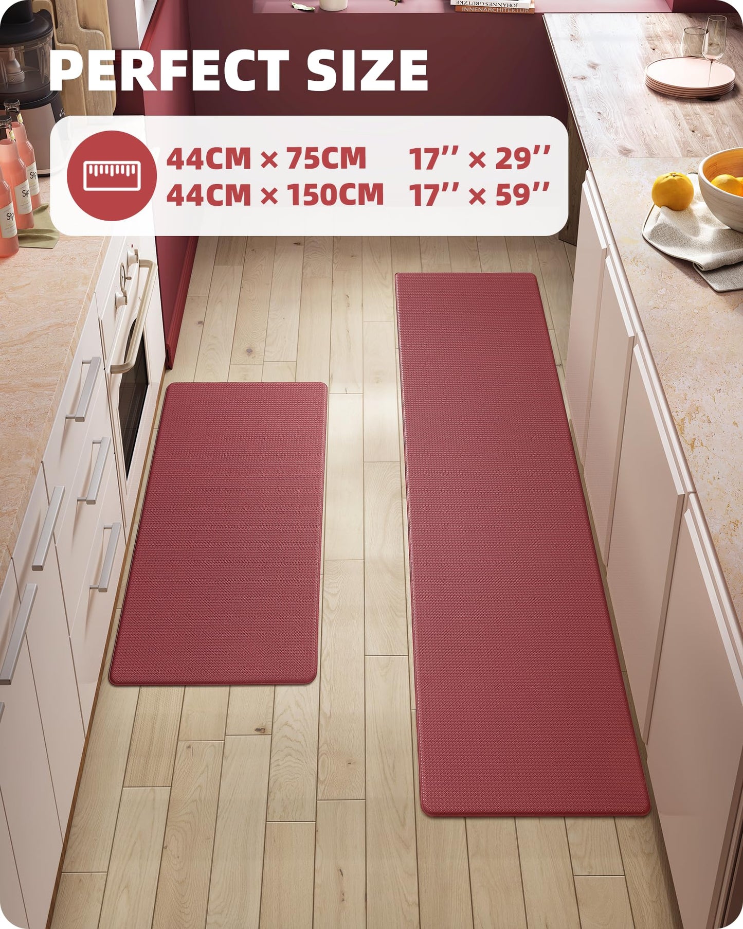 Color G Küchenläufer 2 Stück, küchenteppich waschbar rutschfest, Teppich küche mit Ölfest und Wasserdicht, Gummirücken Küchenmatte für Esszimmer, Küche, läufer Flur(44x150CM + 44x150CM, Schwarz)