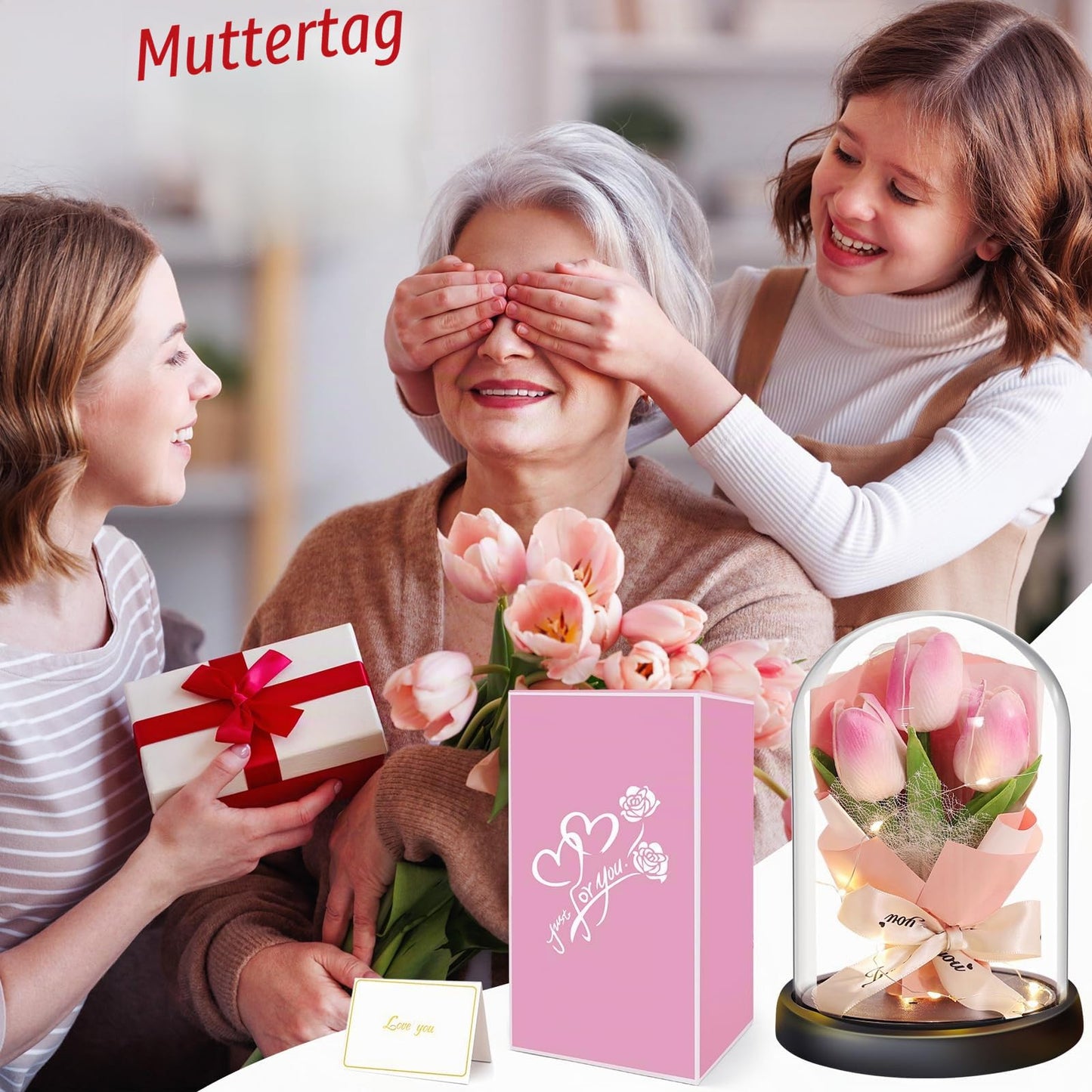 Touloube Geschenke Für Frauen, Galaxy Rose Blume Geschenk, Infinity Rose in Glaskuppel, LED-Lichterkette auf der Kristallrose, Geschenk für Frauen,Hochzeit,Muttertag,Jahrestag und Geburtstag