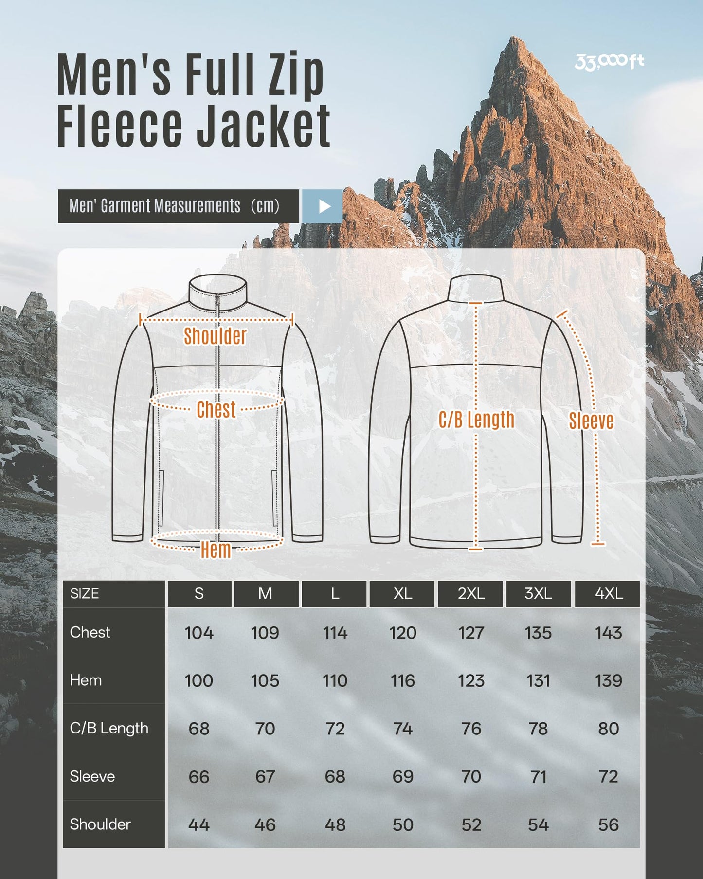 33,000ft Herren Fleecejacke Leicht Strickjacke Warm Übergangsjacke