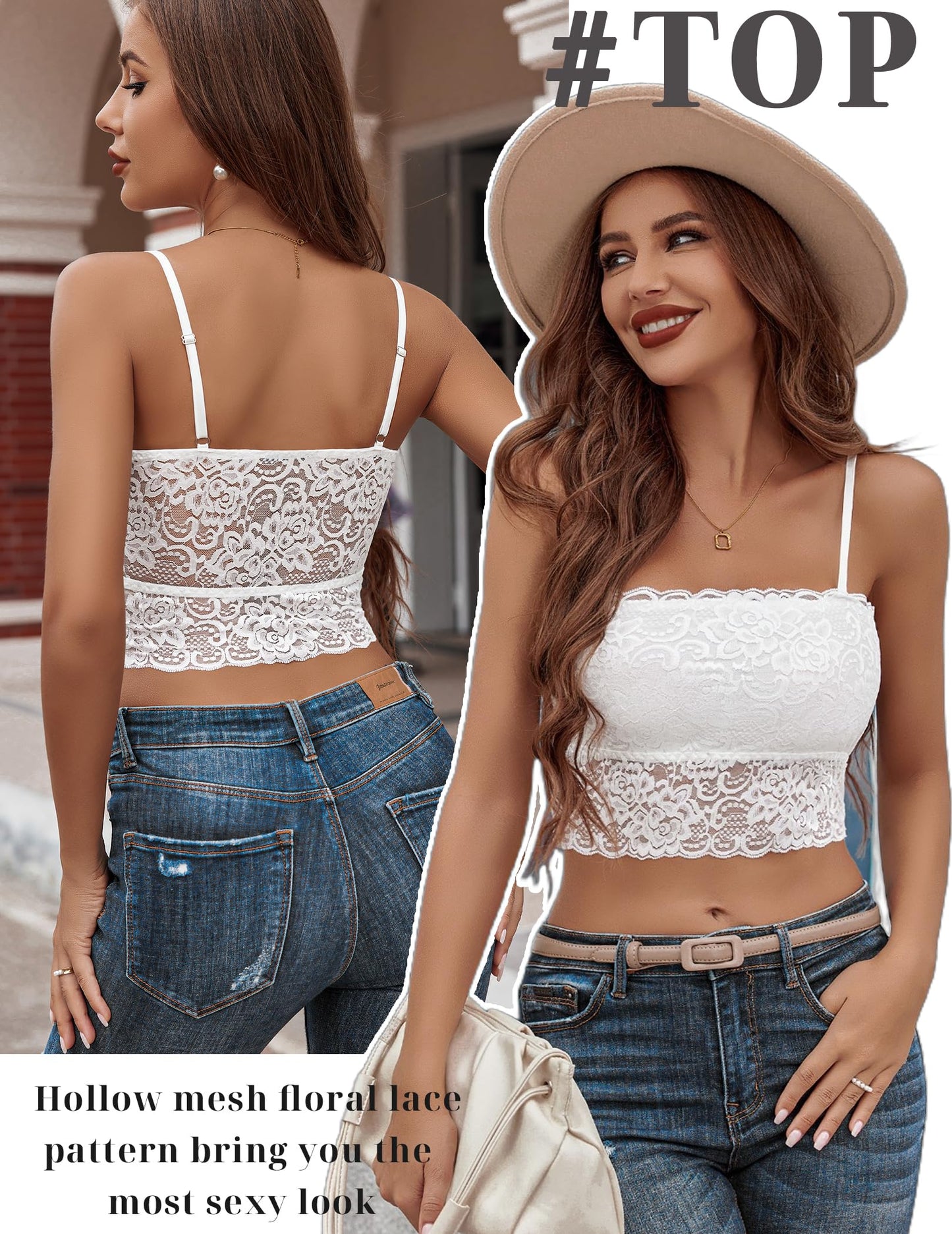 Avidlove Damen Tank Top Mesh Crop Tops Sexy Spitze Camisole Transparent Tanktops Ärmellos Sommer Oberteile Spaghettiträger Trägertop Bustier Unterhemd