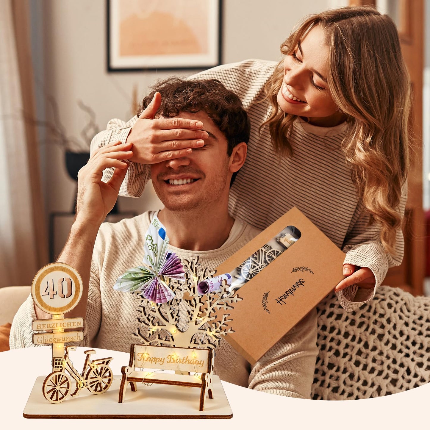 I LOVE MOM Geldgeschenk Geburtstag Holz, Fahrrad Geschenk, DIY Holz Schild Gästebuch Dreidimensionale Bäume Sitzbank Deko Zahlen für Geschenke, Hochzeiten, Partys, Geburtstage, Jubiläum (GYY-60)