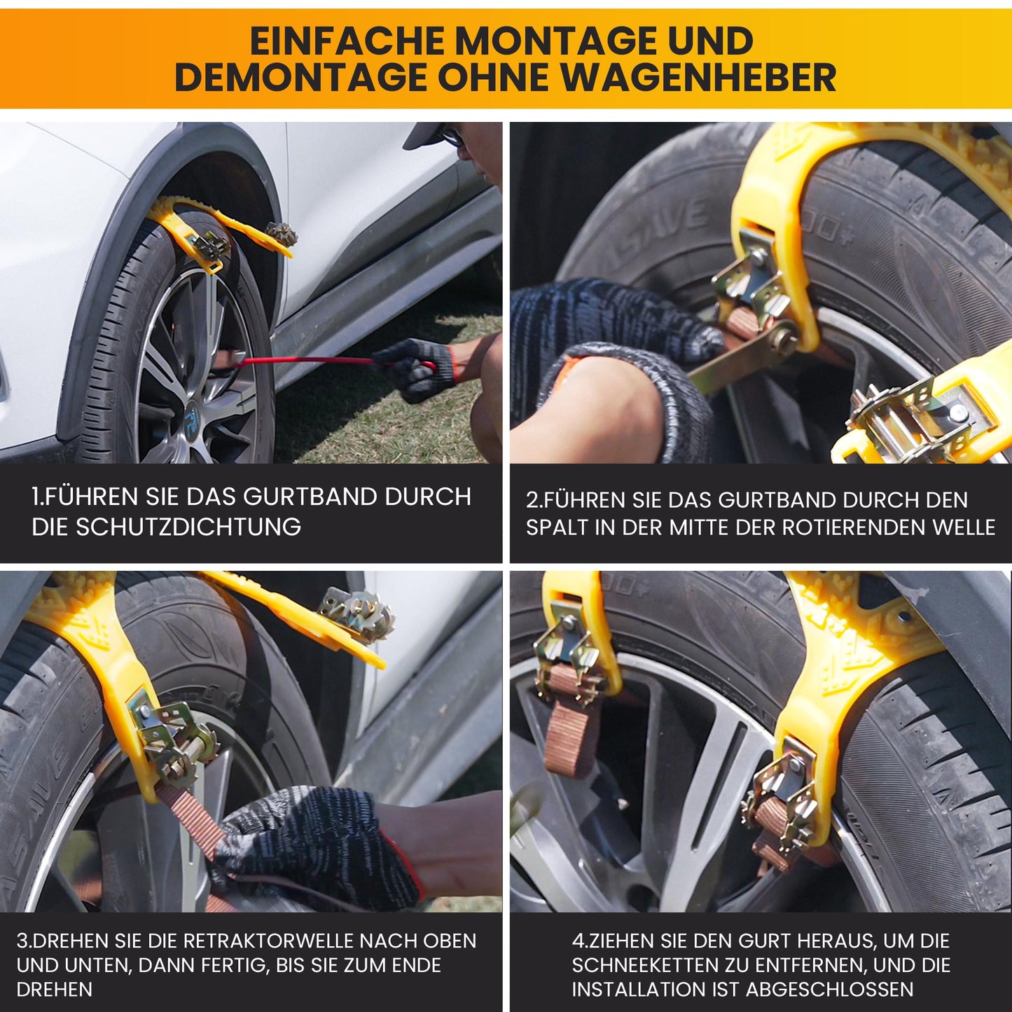 Schneeketten, 6 Stück Universal Schneeketten für Auto, SUV Reifen Anti Schneeketten Snow Chains für Eis, Schnee und matschigen Straßen (Reifenbreite 165mm-265mm/6.5-10.4'')