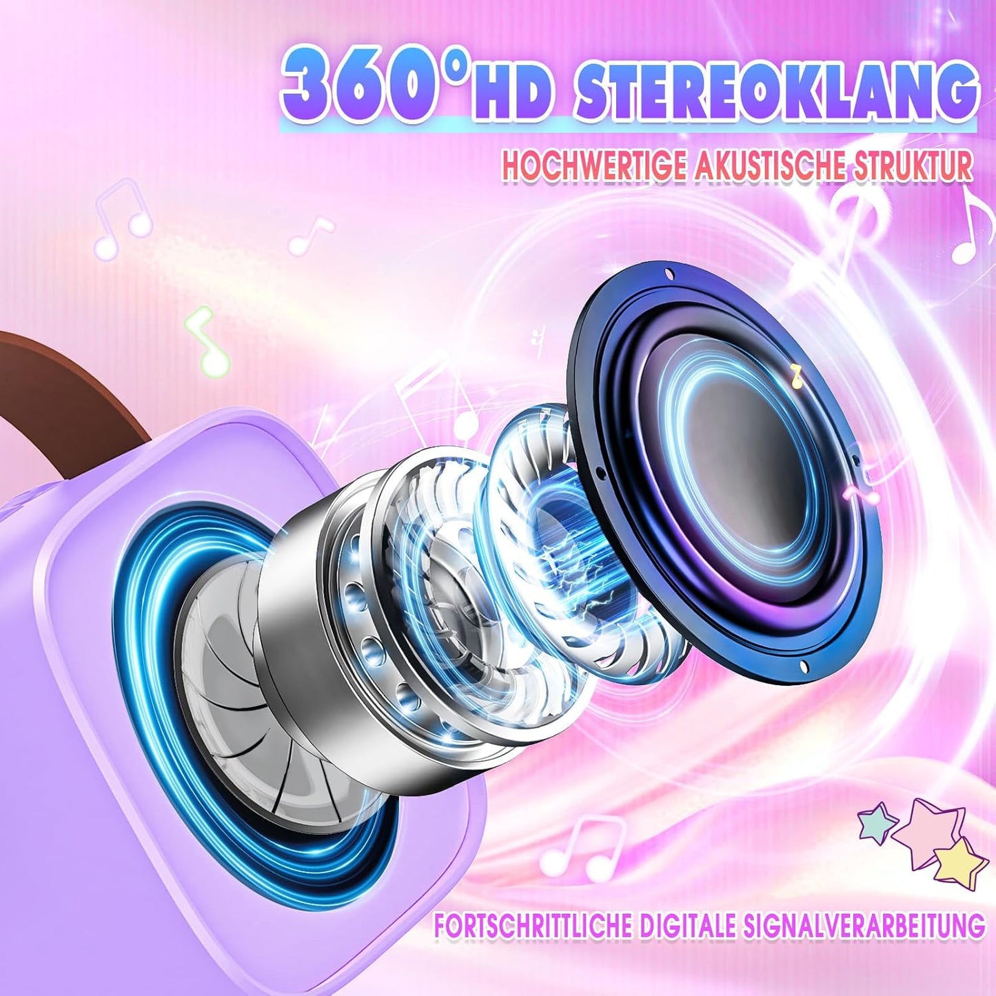 Karaoke Machine with 2 Bluetooth Microphones, Children's Unicorn Christmas Gifts Toy for Girls 3-12 Years, Portable Karaoke Microphone Set with DSP and LED Lights