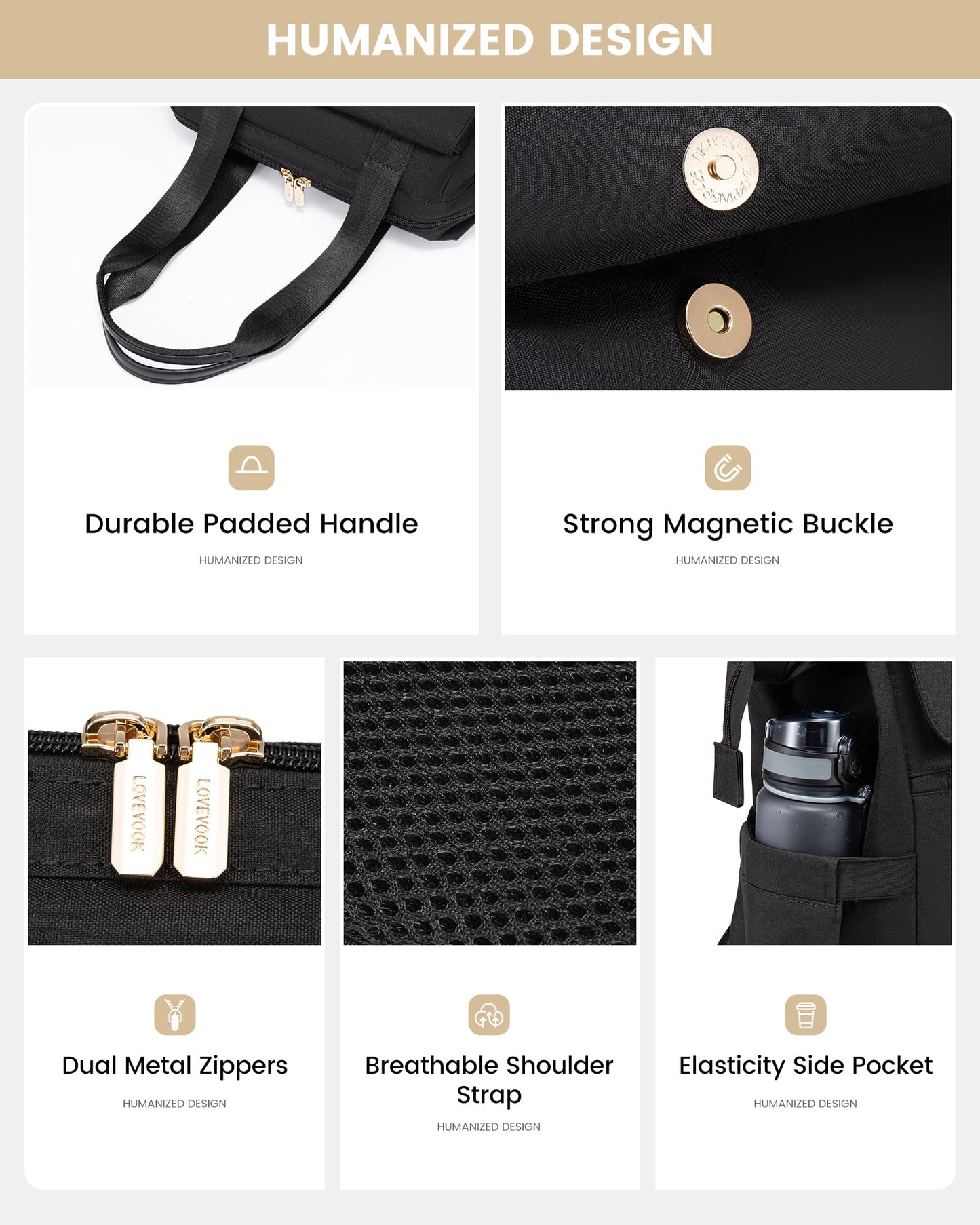 LOVEVOOK Rucksack Damen, Laptop Schulrucksack Wasserdicht, Schultasche Teenager Backpack Women Elegant Tagesrucksäcke Handtasche 2 in 1, 15,6 Zoll Arbeitstasche Lehrertasche Reiserucksack für Uni Büro