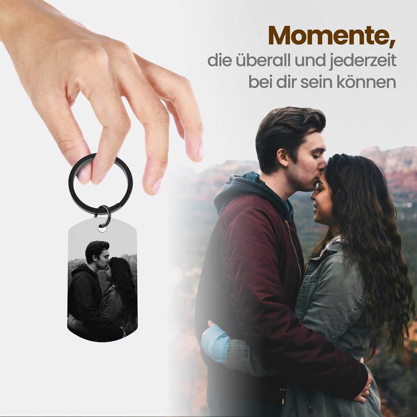 Meinearmbänder Personalisierter Schlüsselanhänger mit Bild & Gravur | Personalisierte Geschenke | Edelstahl | Schwarz Weiss Bild | Fotogravur | Geschenk Freund&Freundin