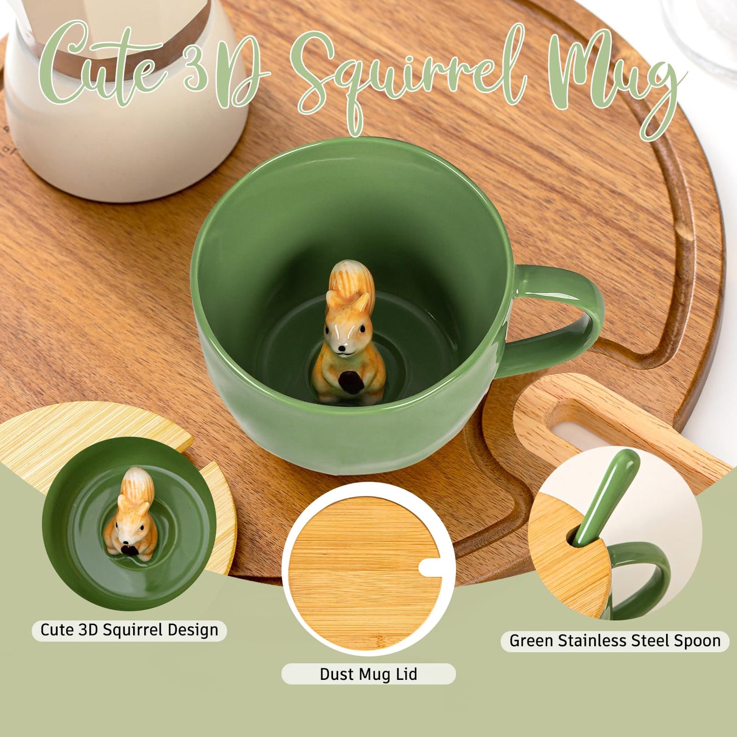 BigNoseDeer Süße Sachen Keramik Katze Kaffeetasse Teetasse Deckel Löffel Lustige Tassen Geschenke für Frauen Kaffeebecher 3D Tasse Personalisiert Cappuccino Tasse Beste Freundin Weihnachten Geschenk