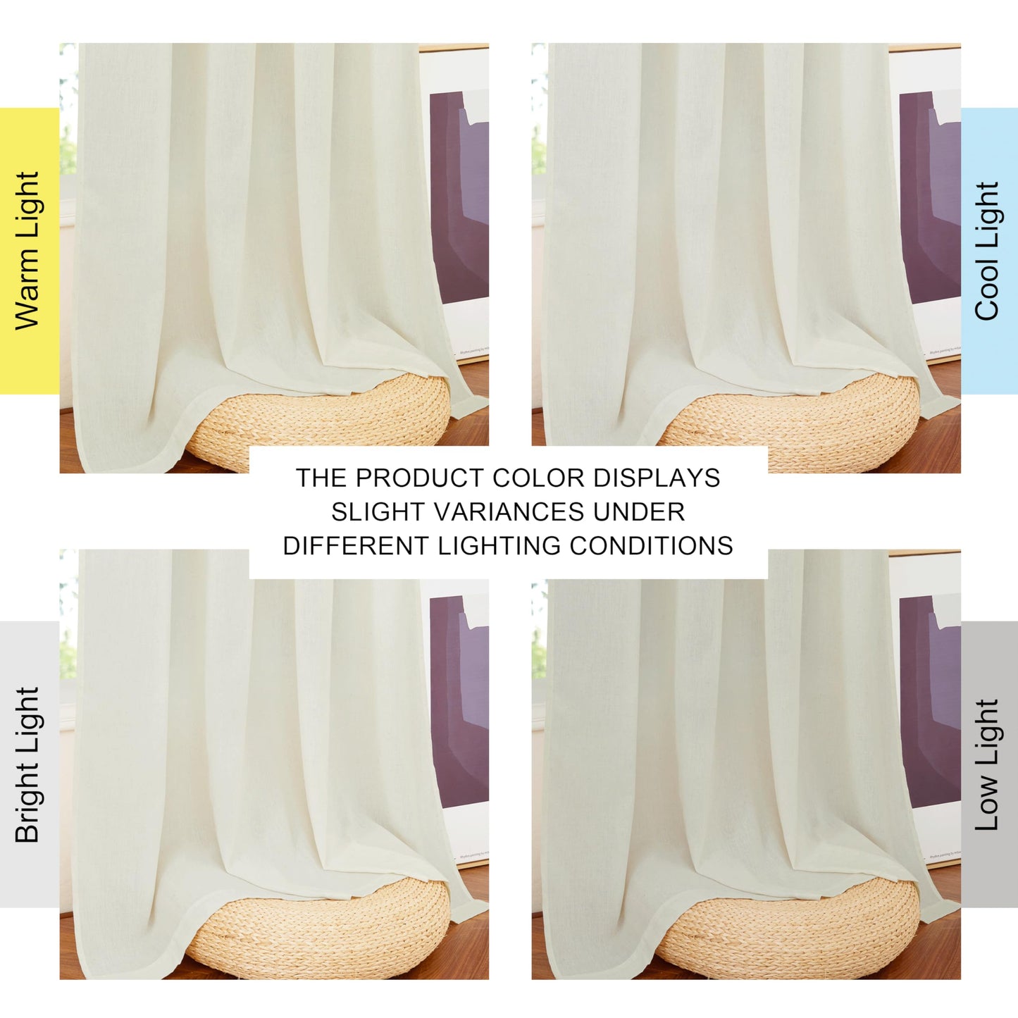 PONY DANCE Leinenvorhang Kräuselband Wohnzimmer Vorhänge Boho 2er Set H 245 x B 140 cm Leinen Gardinen für Schienensystem Leinenoptik Vorhänge Halbtransparent Linen Curtains Living Room, Beige