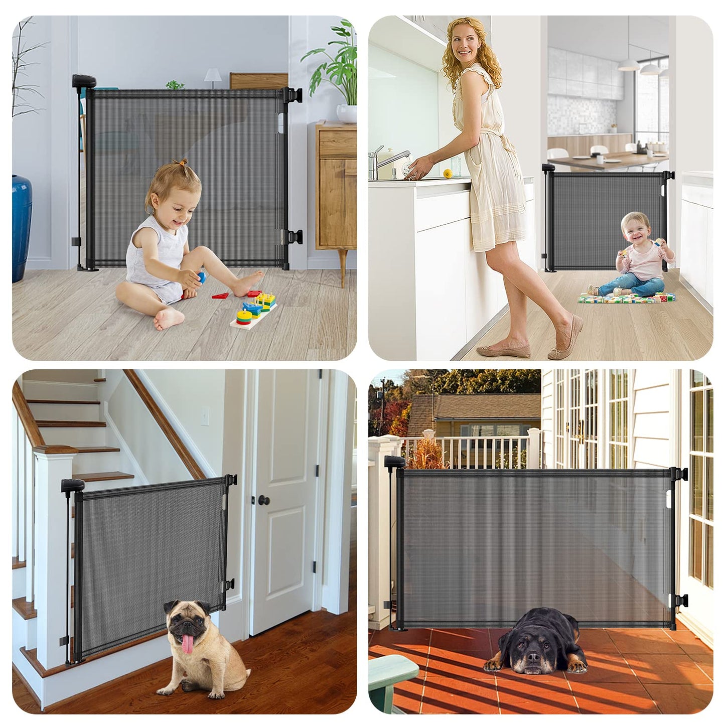 Retractable Stair Safety Gate for Babies, 0-150 cm Wide, Baby Barrier, Cat and Dog Barrier, One-Handed Operation, Suitable for Indoor & Outdoor Use (150 cm, Black)