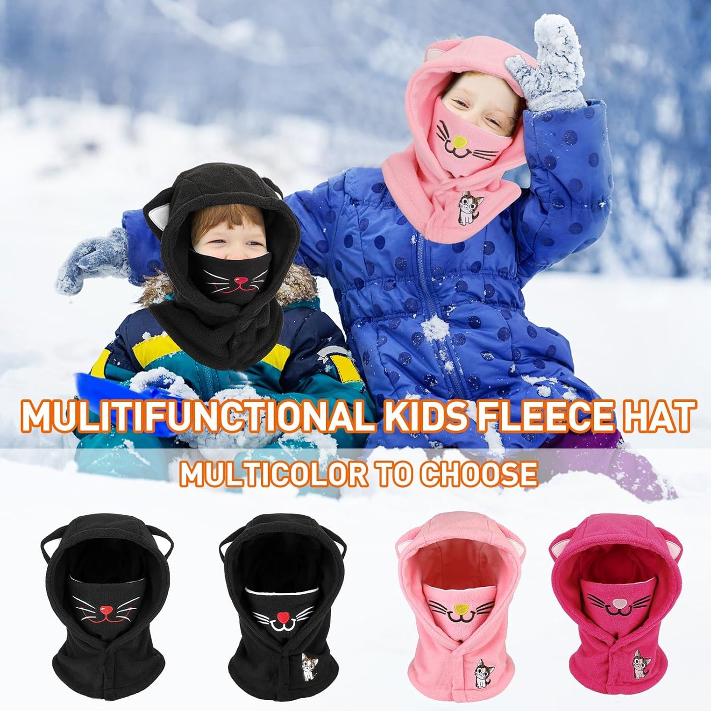 Children's Winter Thermal Fleece Balaclava 4-12 Years, Multifunctional Windproof Adjustable Face Mask, Ski Mask, Warm Hat, Balaclava, Neck Warmer Scarf for Boys and Girls, Outdoor Activities